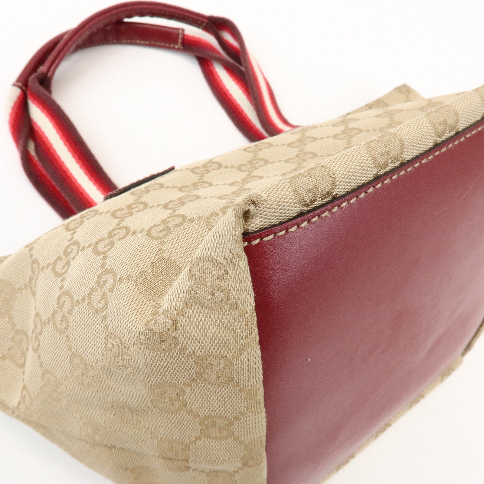 GUCCI GG Canvas Leather Tote Bag Hand Bag Beige Wine Red 131228