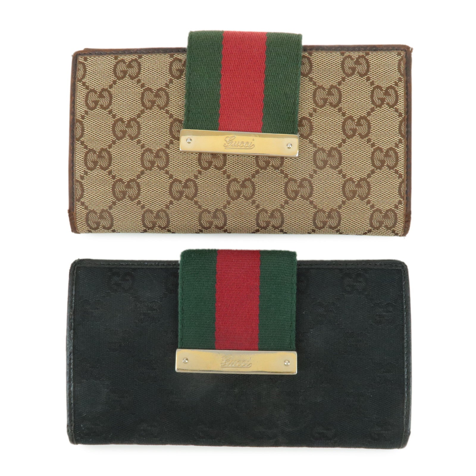 GUCCI Sherry Set of 2 GG Canvas Leather Wallet Brown Black 181672 Used