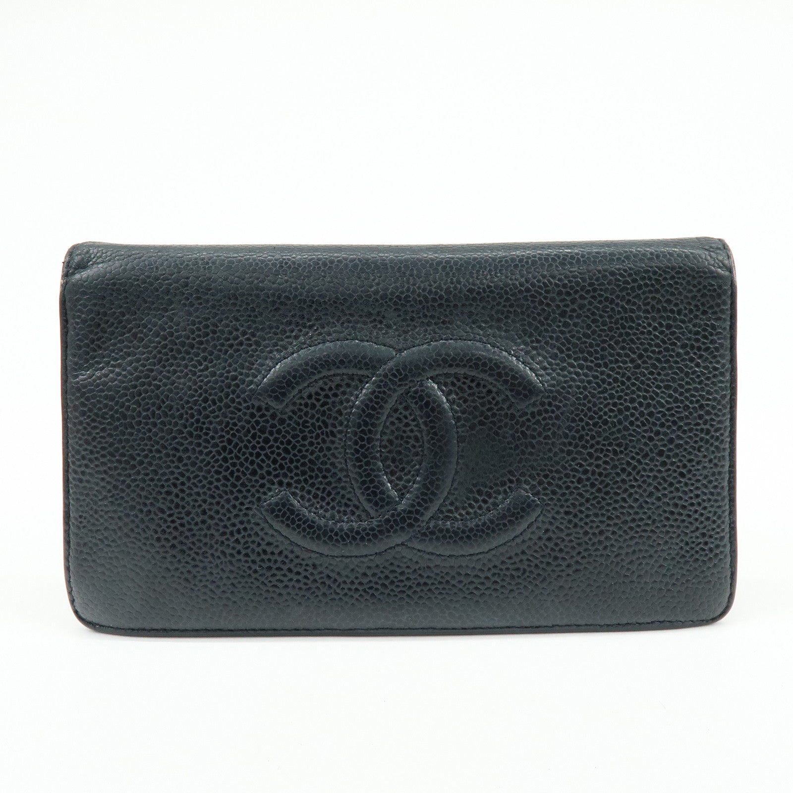 CHANEL COCO Mark Caviarskin Bi-fold Long Wallet Black A48651