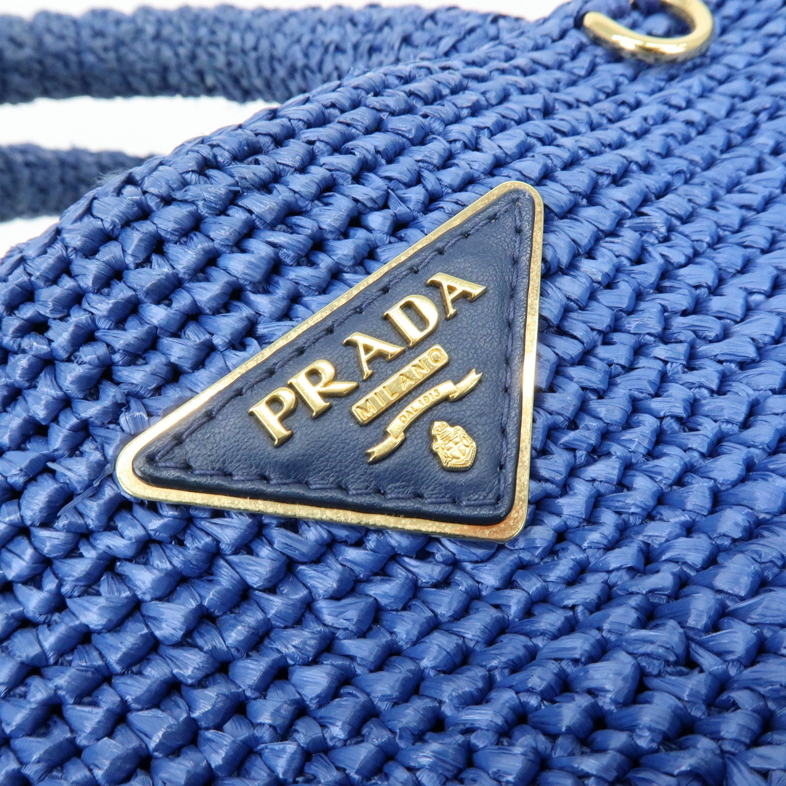 PRADA Triangle Logo Raffia 2Way Hand Bag Shoulder Bag Blue 1BG175