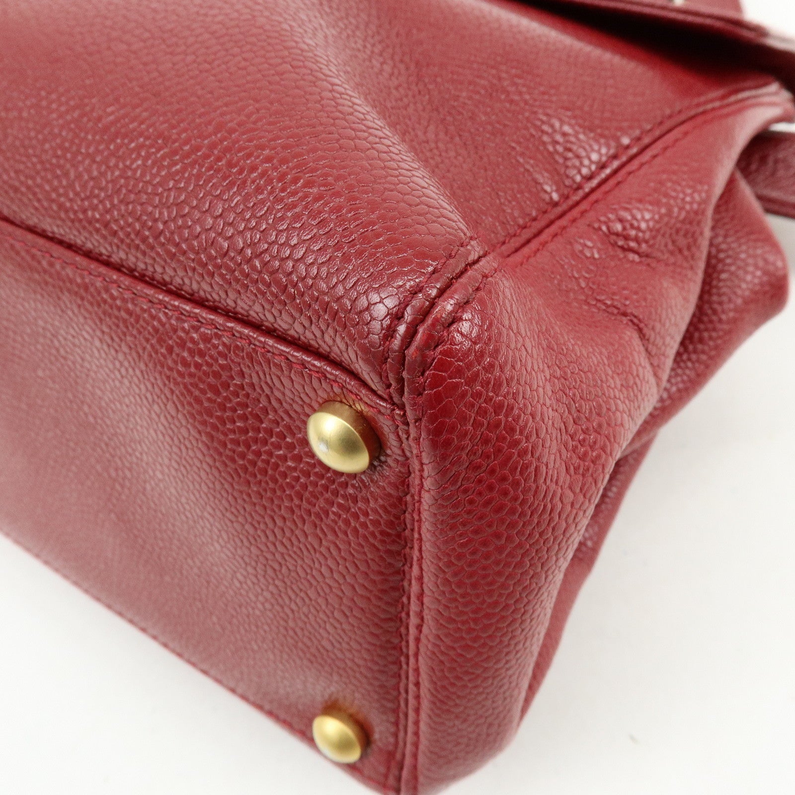 CHANEL Caviarskin Shoulder Bag Hand Bag Red