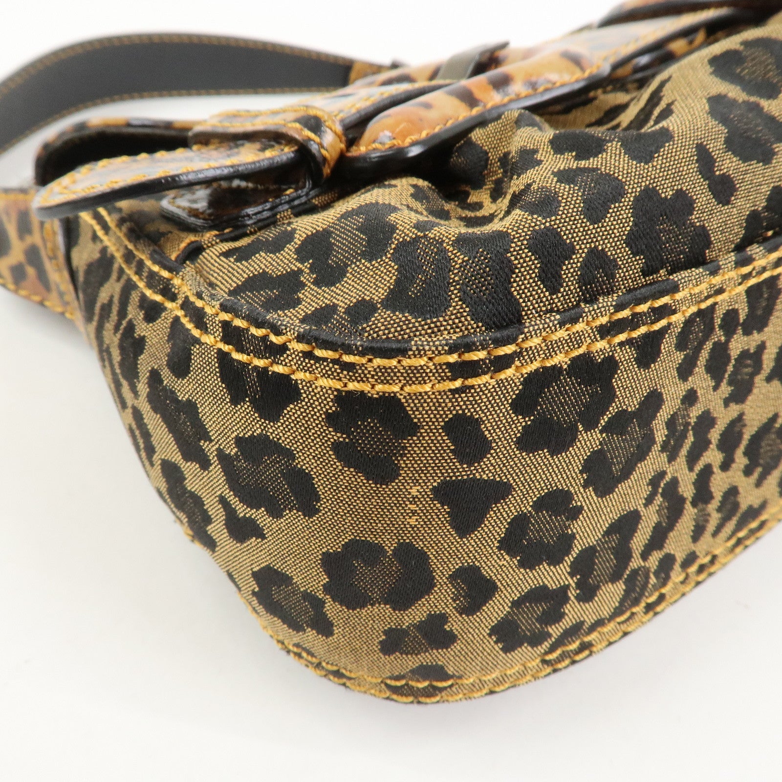 FENDI Canvas Leather Shoulder Bag Hand Bag Leopard Brown 8BR551