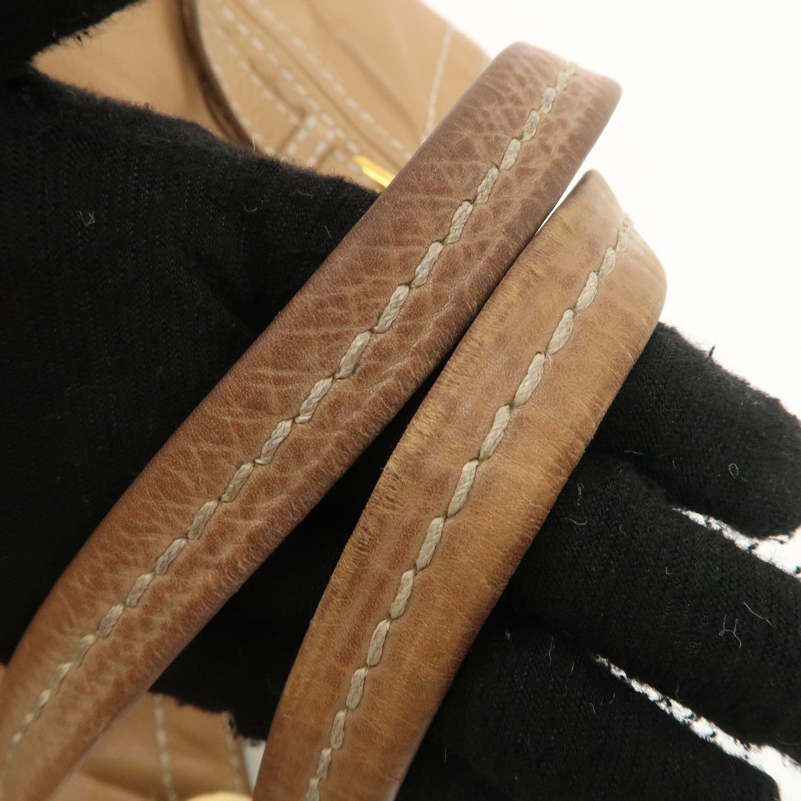 PRADA Leather Shoulder Bag Hand Bag Shoulder Bag Beige Gold BR4691 Used