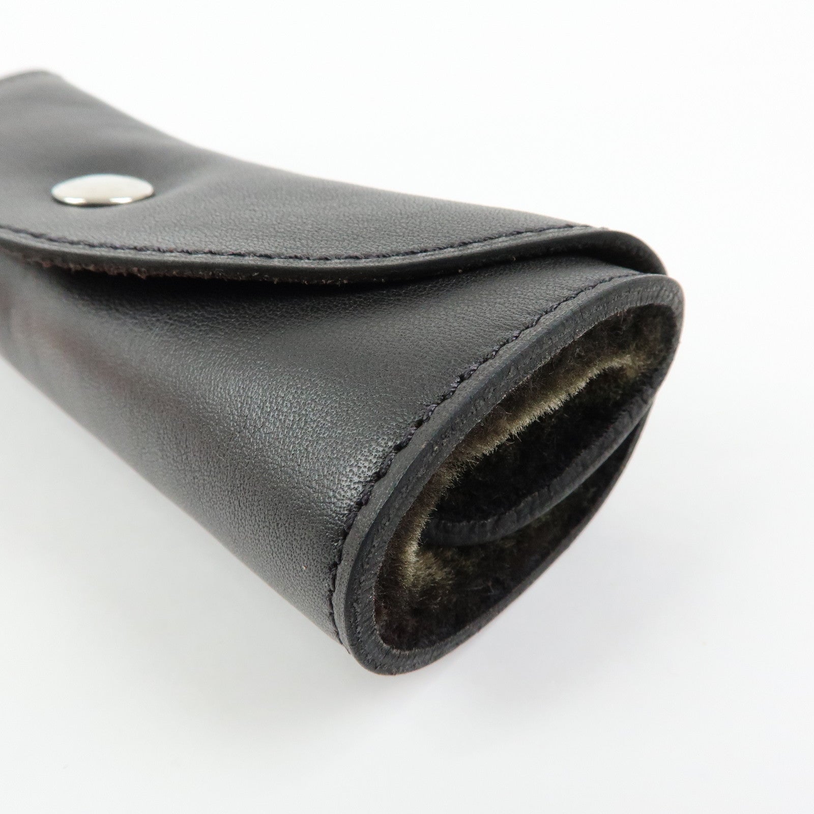 HERMES Leather Fur Shoes Polishing Glove Black