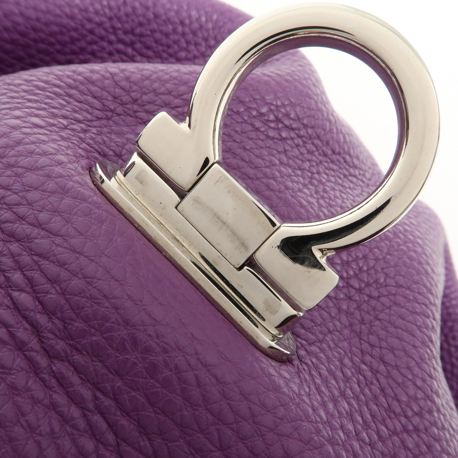 Ferragamo Gancini Logo Leather Shoulder Bag Hand Bag Purple