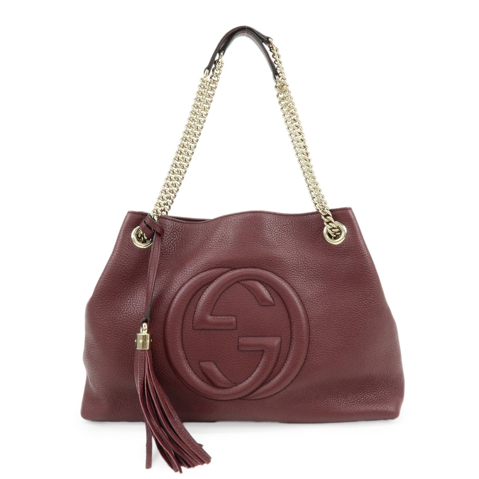 GUCCI SOHO Leather Chain Shoulder Bag Hand Bag Wine Red 308982