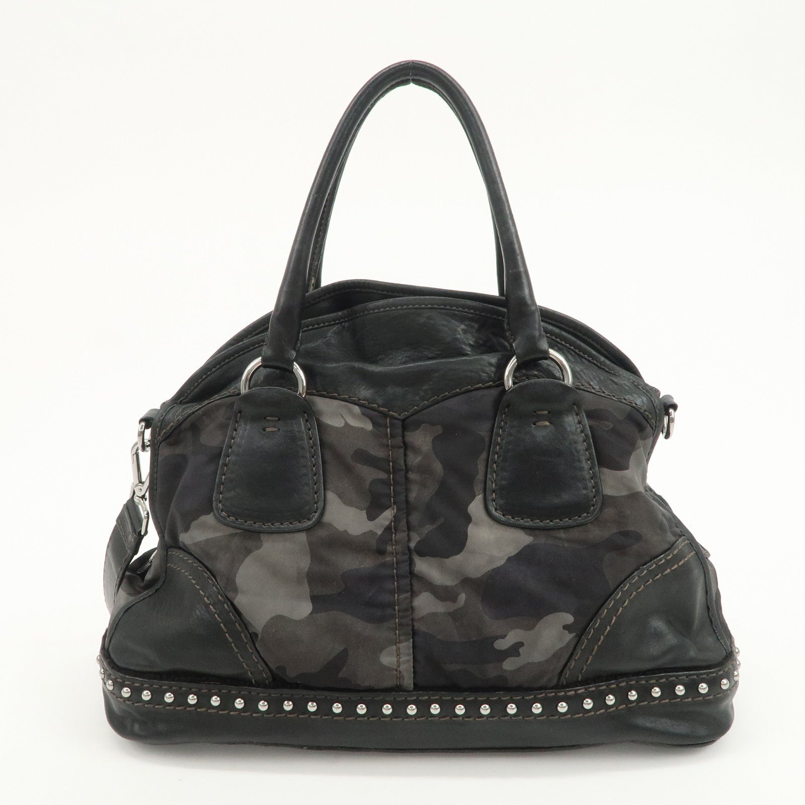 PRADA Nylon Leather 2Way Hand Shoulder Bag Black Camouflage BL0688