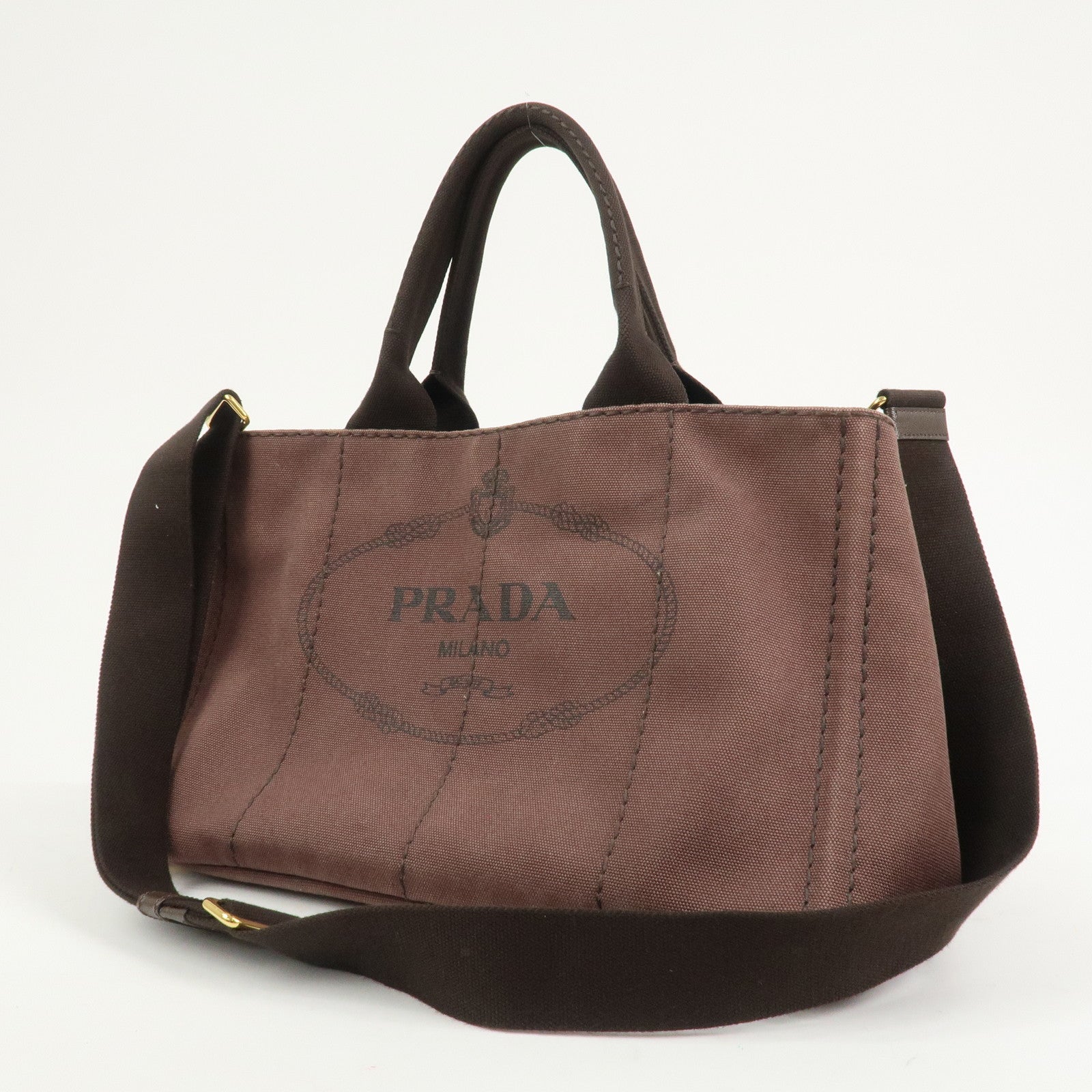 PRADA Logo Canapa Canvas 2Way Bag Hand Bag Brown BN2642