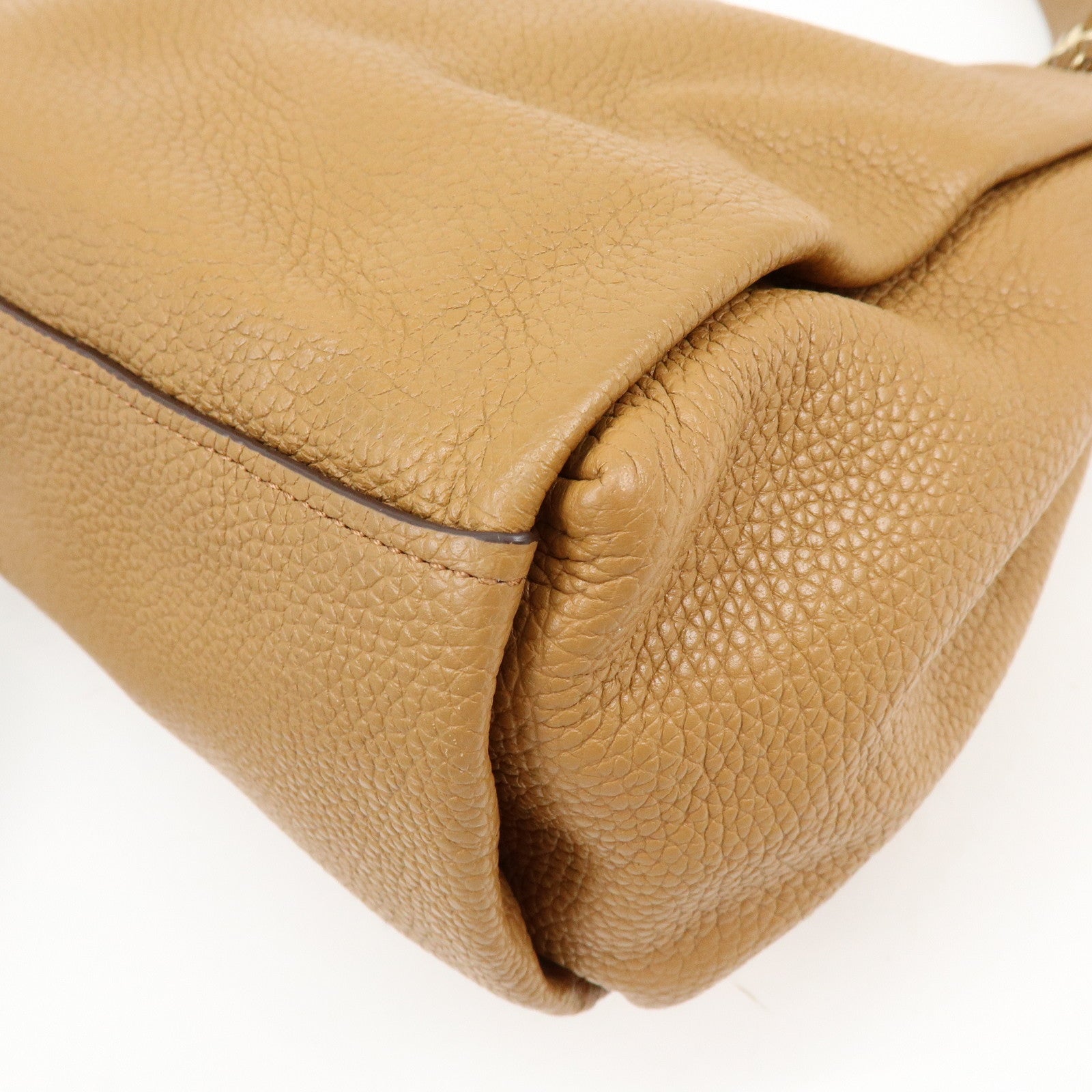 COACH Logo Leather Shoulder Bag Hand Bag Camel