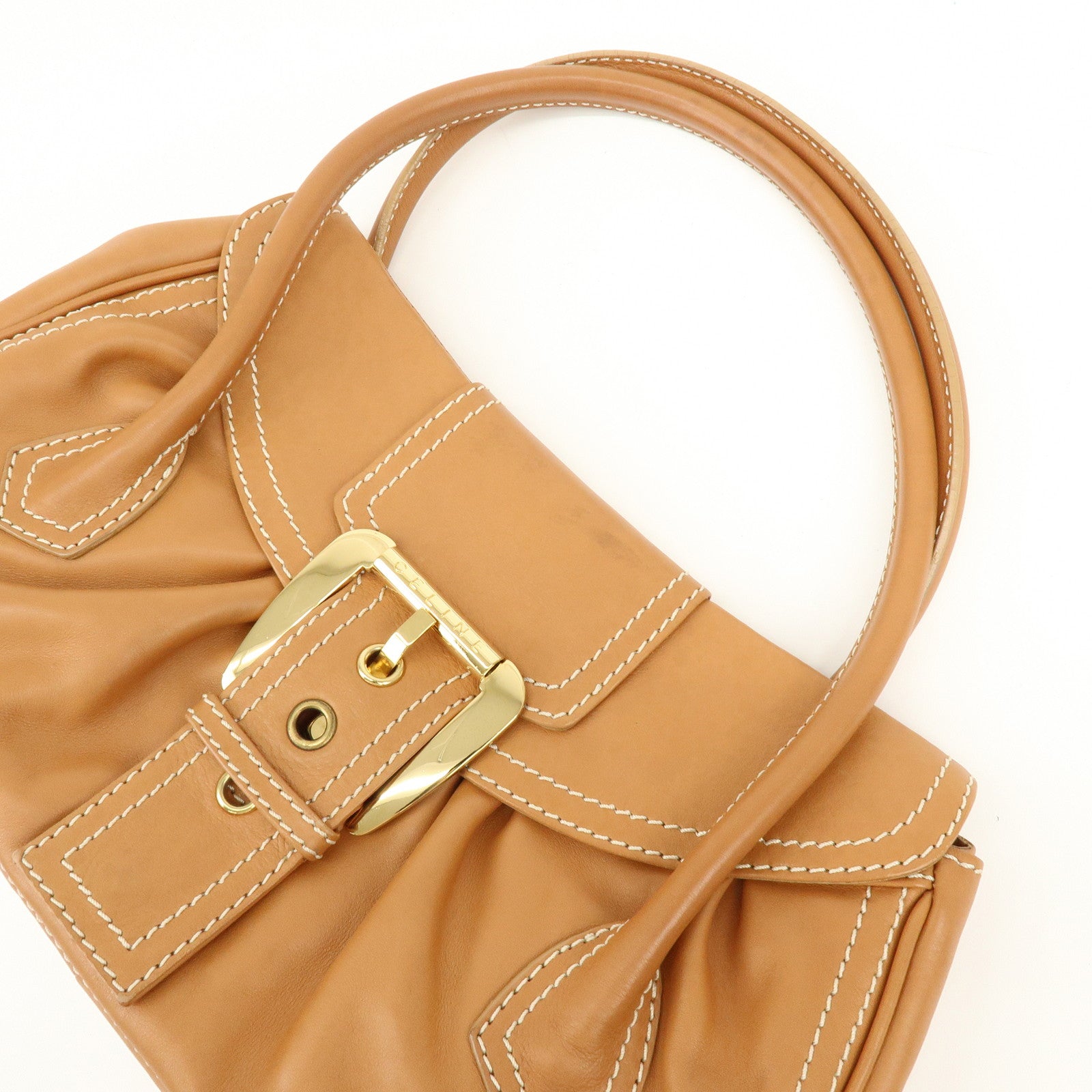 CELINE Chouquette Leather Hand Bag Shoulder Bag Camel