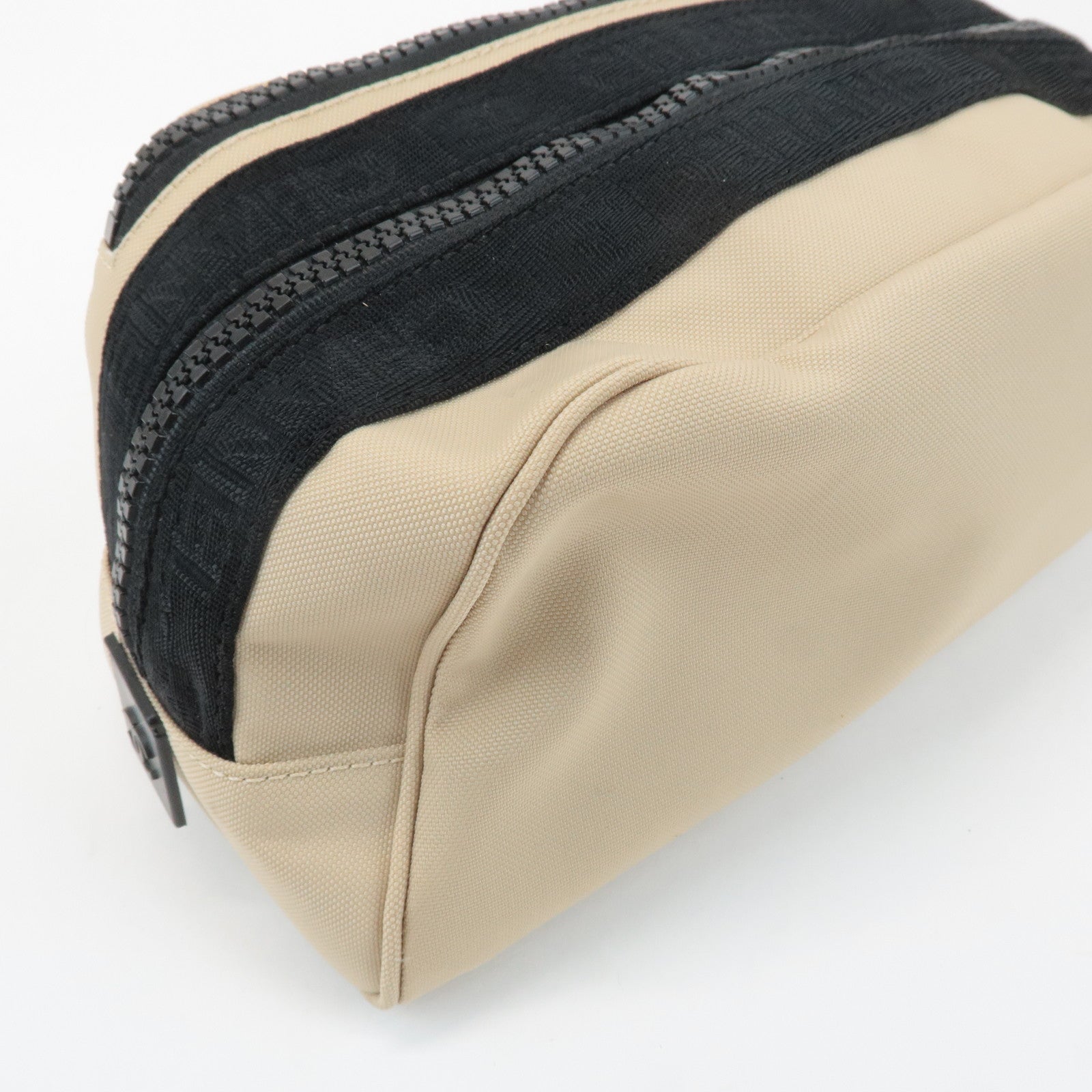 CHANEL Sports Line Nylon Leather Pouch Beige Black