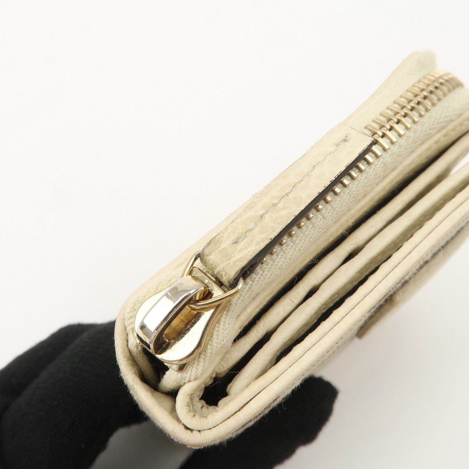 GUCCI GG Canvas Leather Bi-fold Wallet Beige Ivory 346056 Used