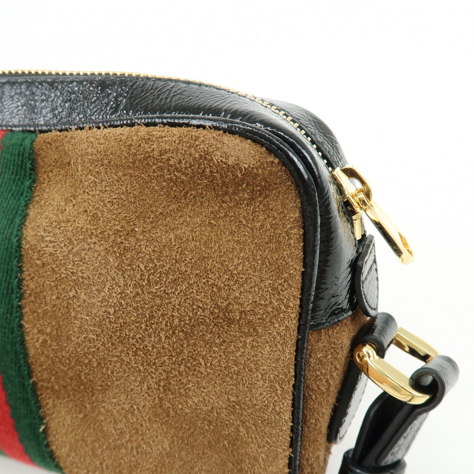 GUCCI Ophidia Sherry Suede Patent Leather Shoulder Bag Brown 573321