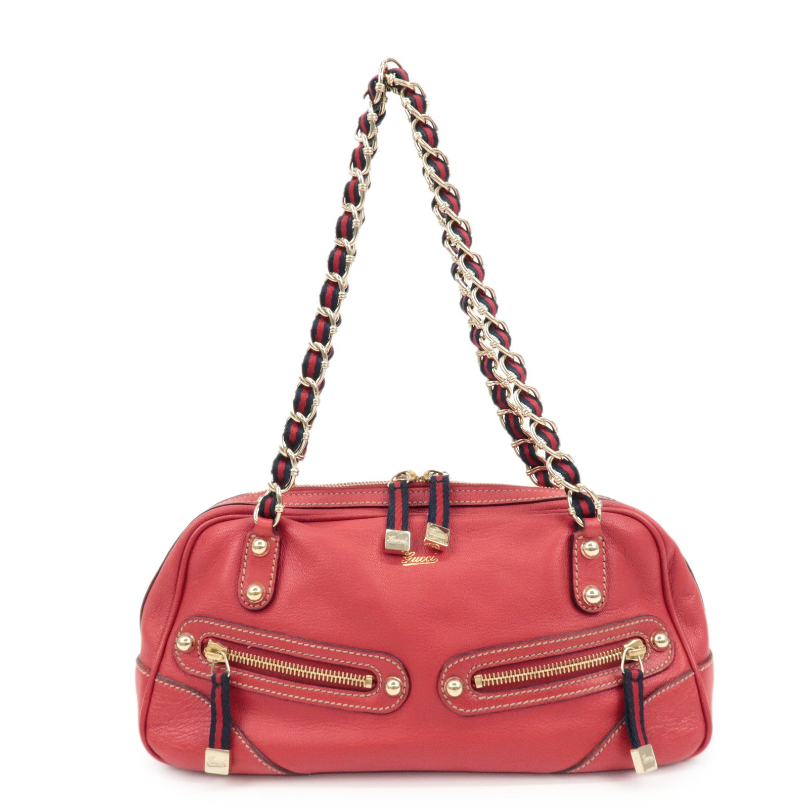 GUCCI Sherry Leather Chain Shoulder Bag Red 152462 Used