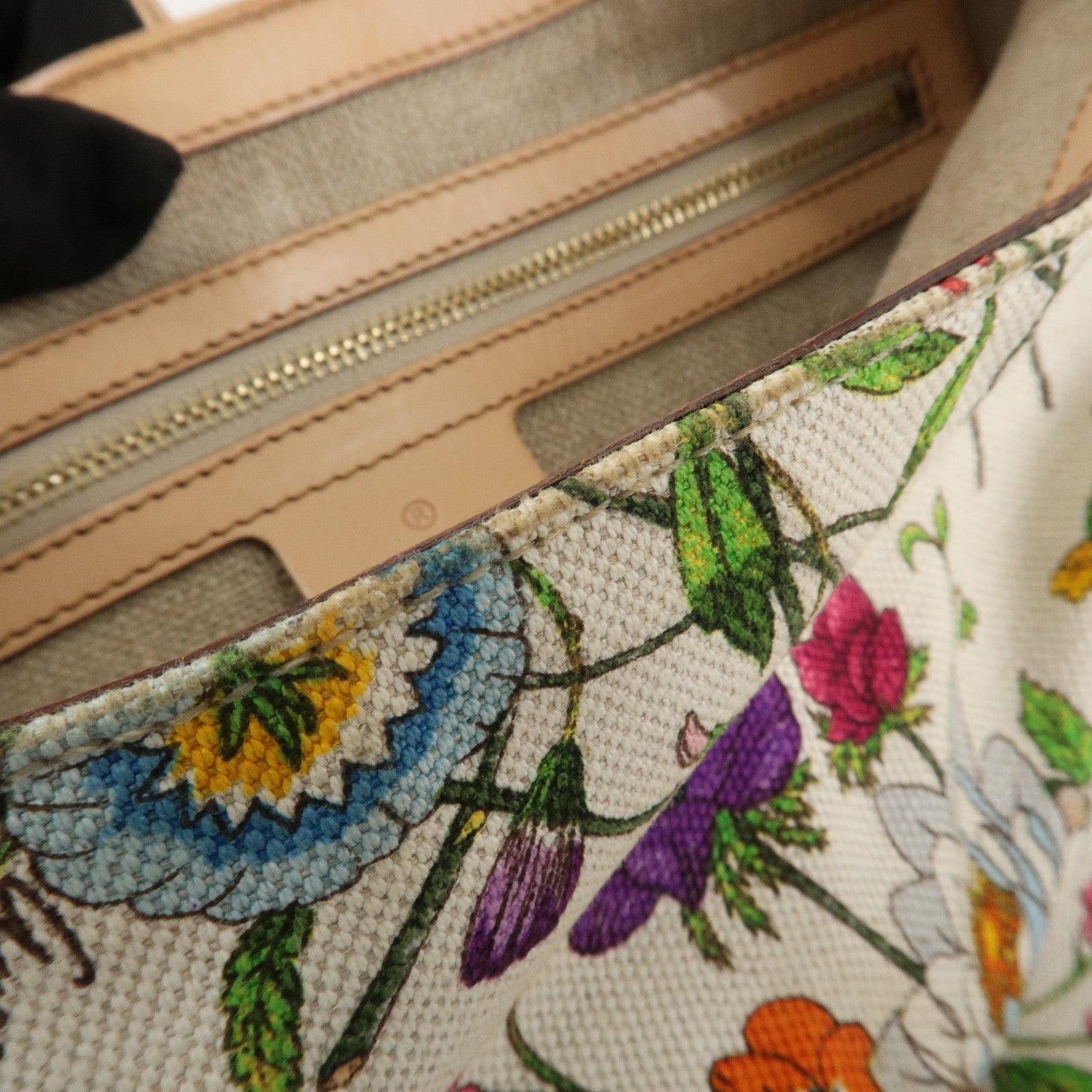 GUCCI New Jackie Flora Canvas Leather Shoulder Bag Multicolor Used