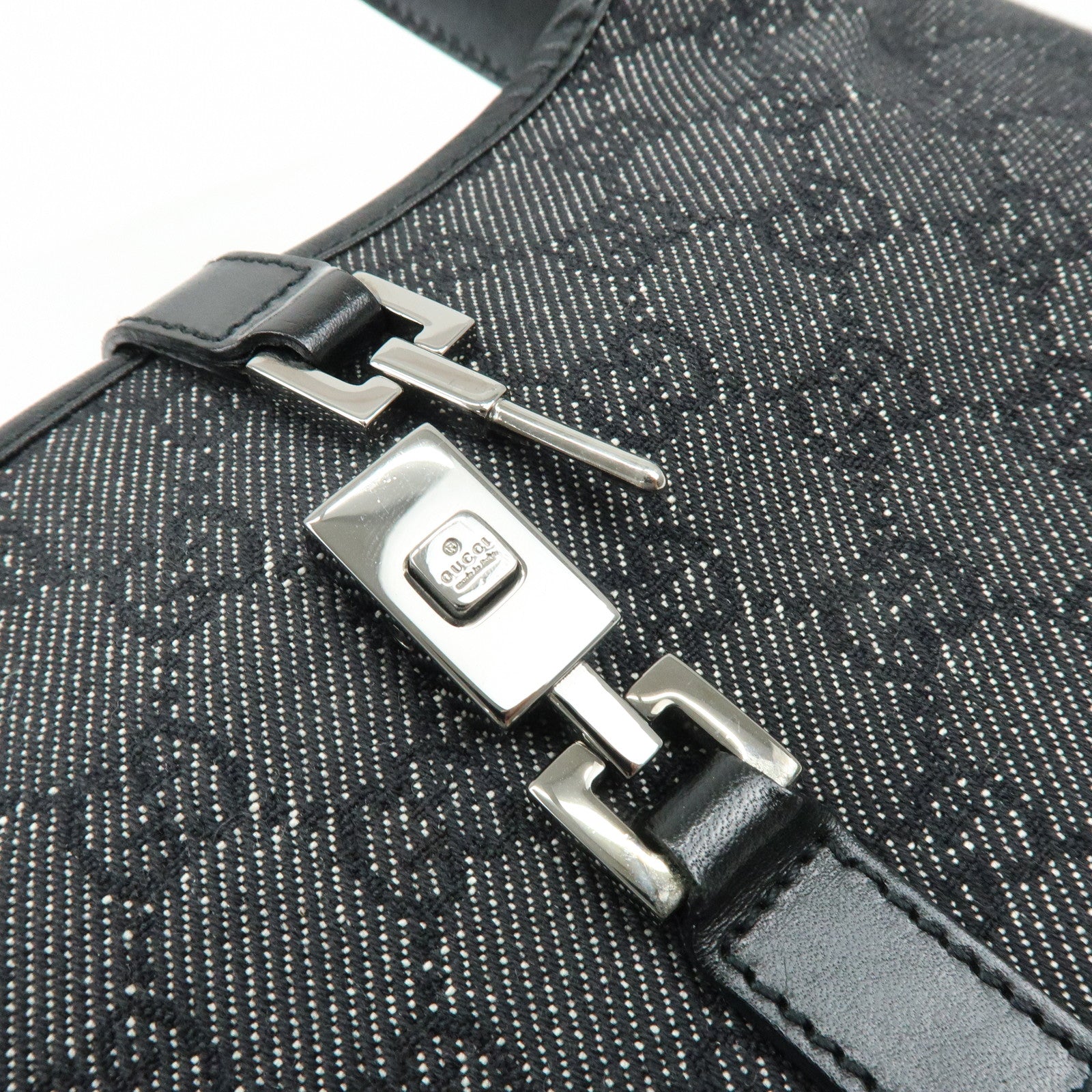 GUCCI Jackie GG Denim Leather Shoulder Bag Black 01147・001013