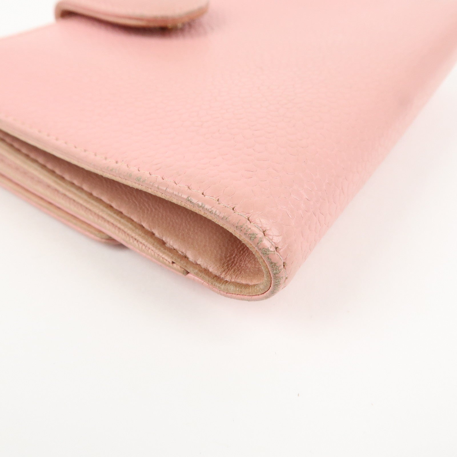 CHANEL COCO Mark Caviarskin Double Hook Wallet Pink A13496 Used