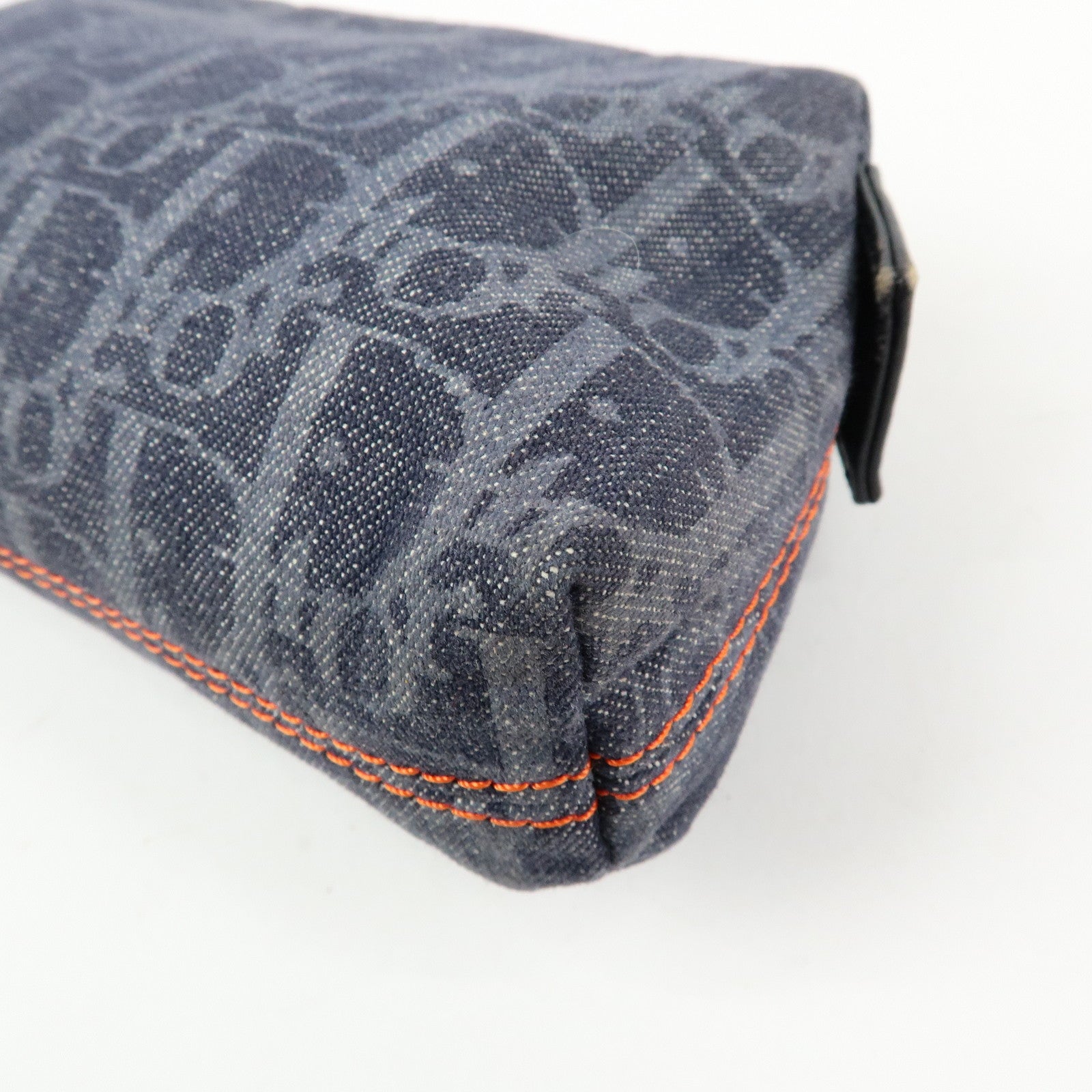 Christian Dior Trotter Flight Line Denim Leather Pouch Navy Orange