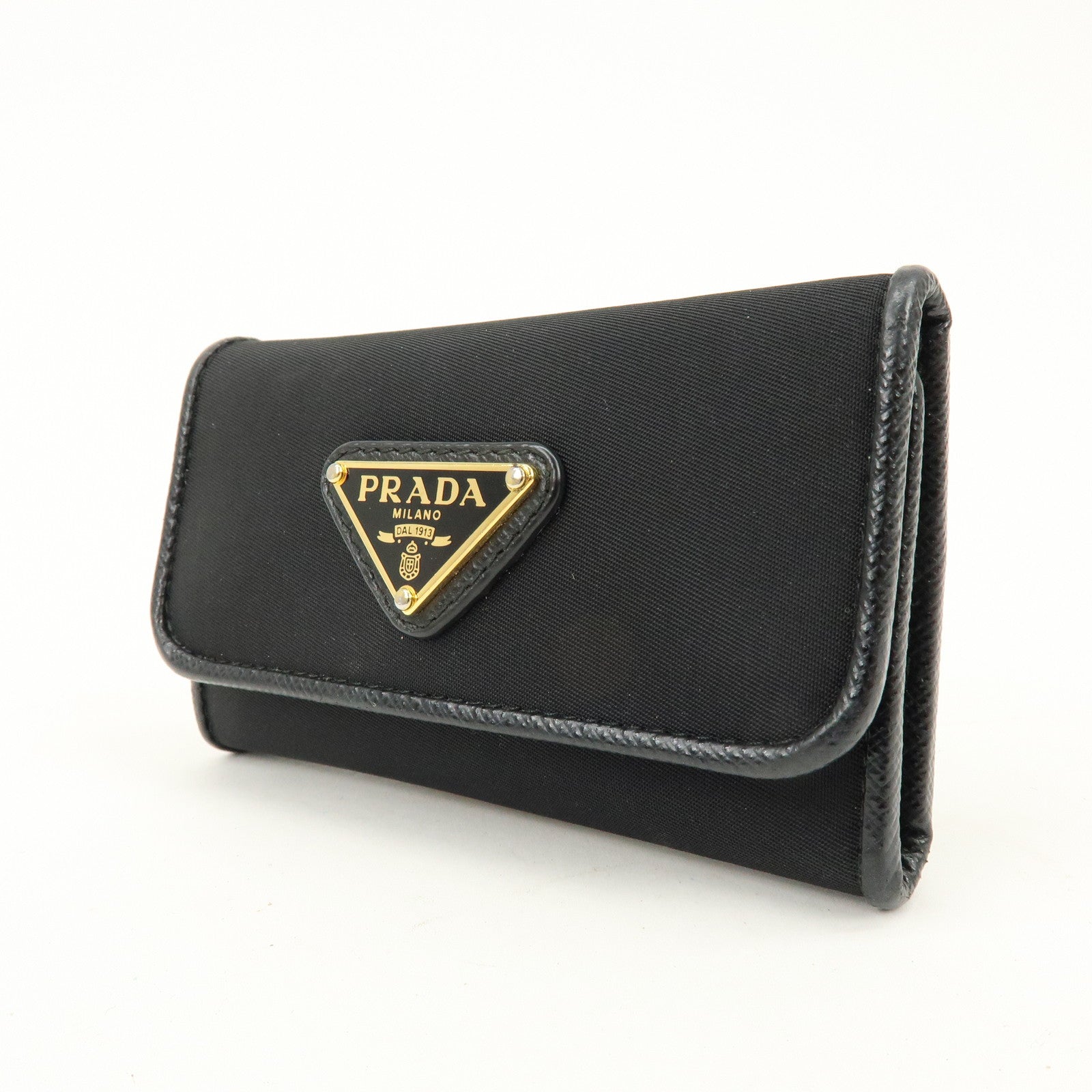 PRADA Triangle Logo Nylon 6 Rings Key Case Key Holder Black 1PG222