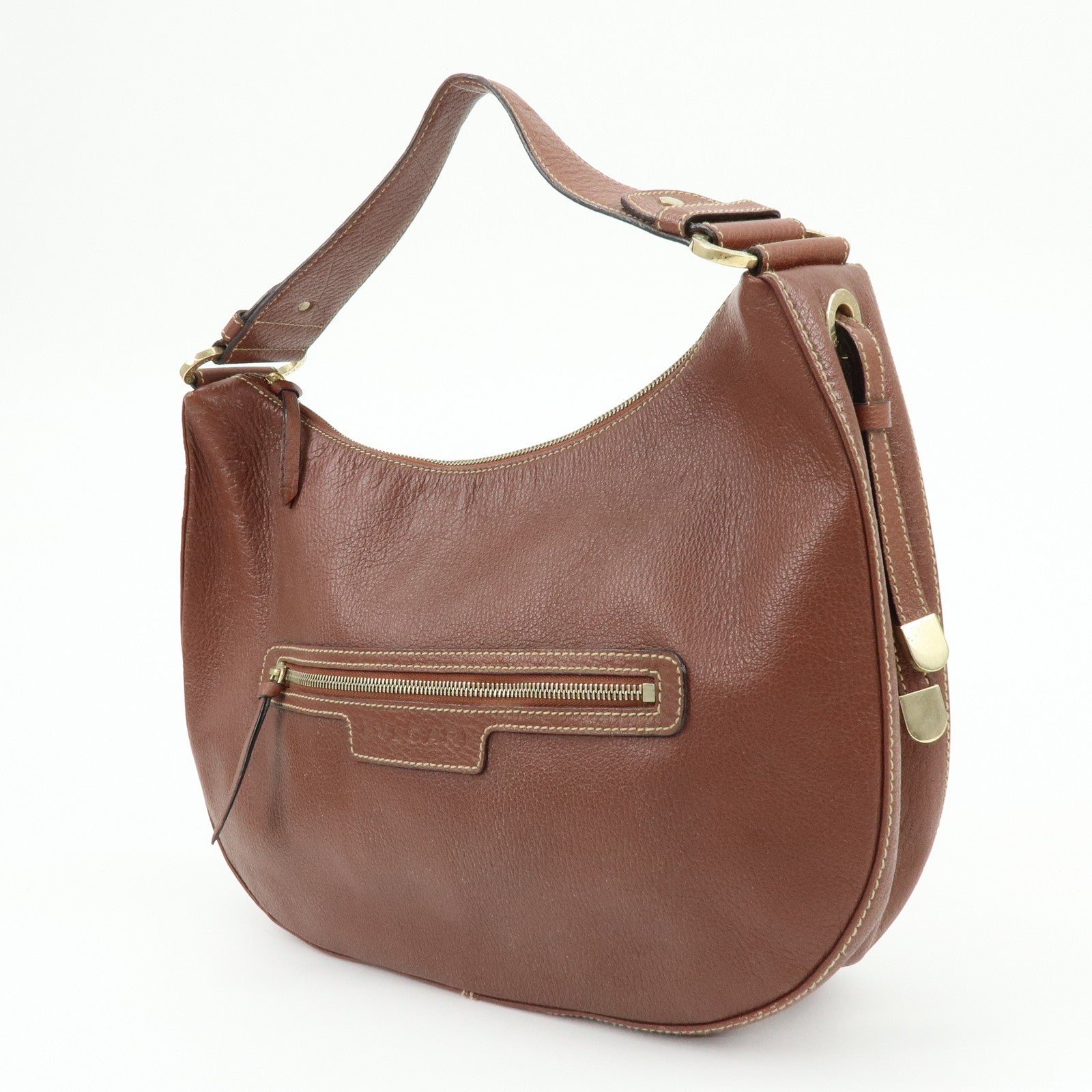 BVLGARI Leather Shoulder Bag Hand Bag Brown