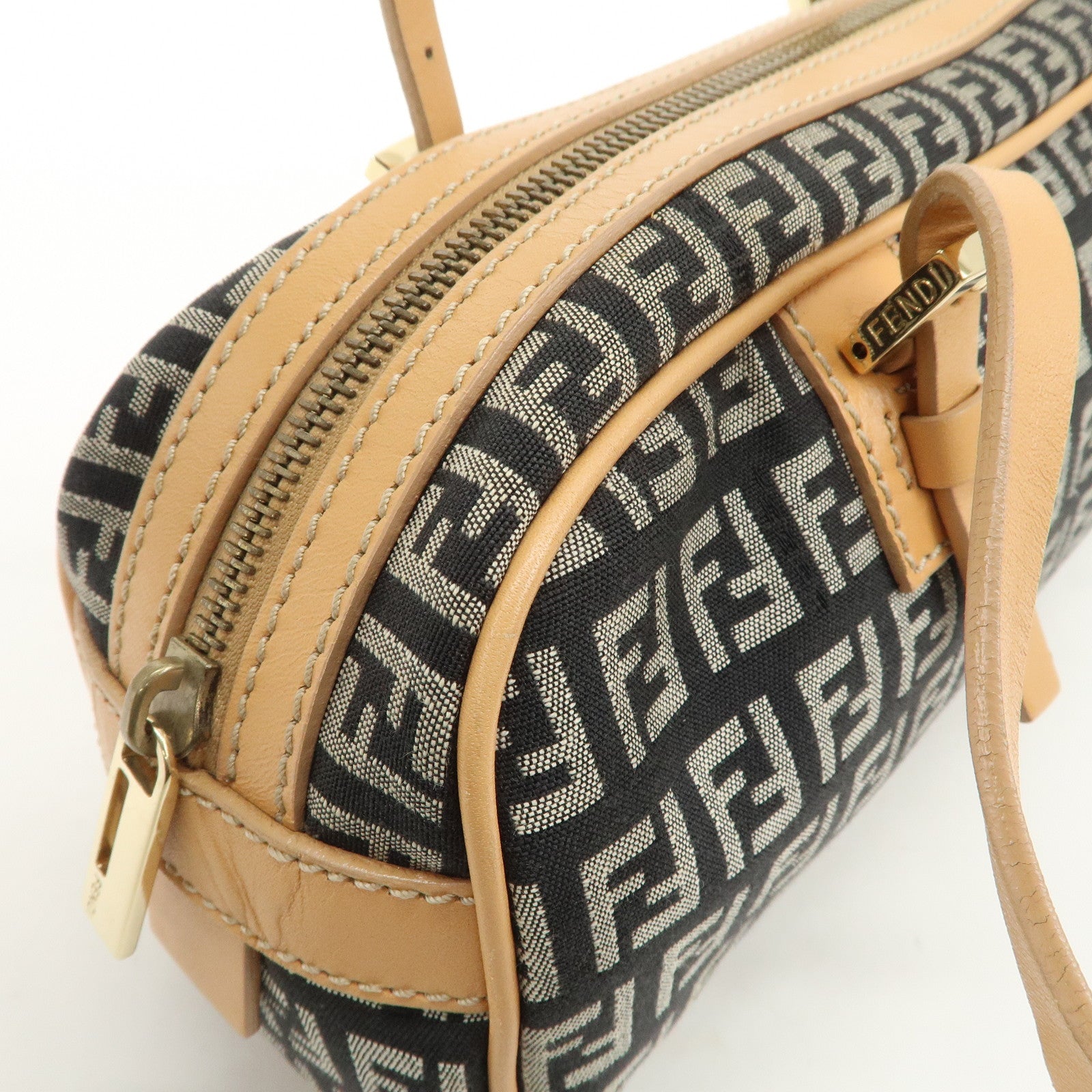 FENDI Zucchino Canvas Leather Mini Boston Bag Hand Bag Black 8BL007