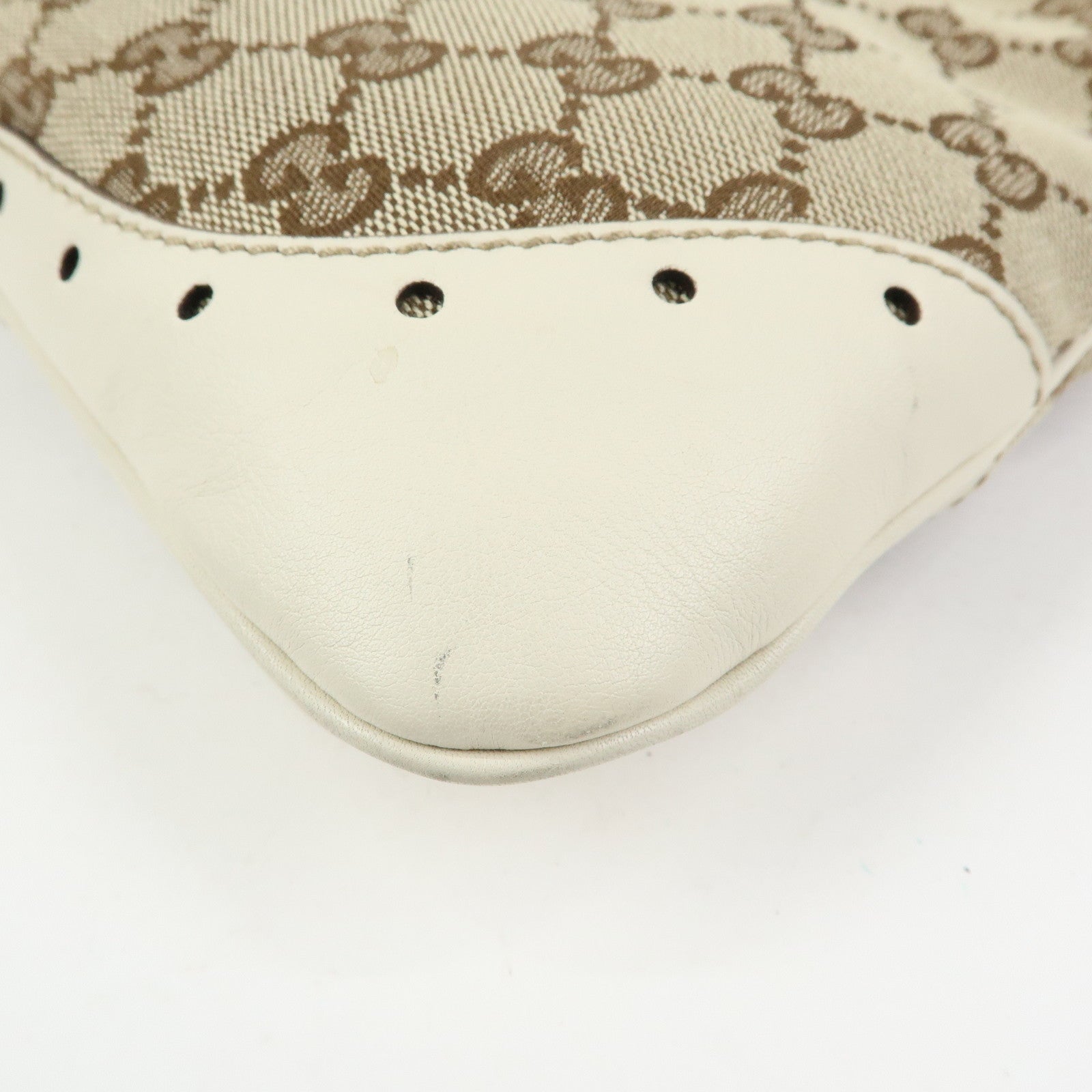 GUCCI GG Monogram Canvas Leather Shoulder Bag Beige White 145778