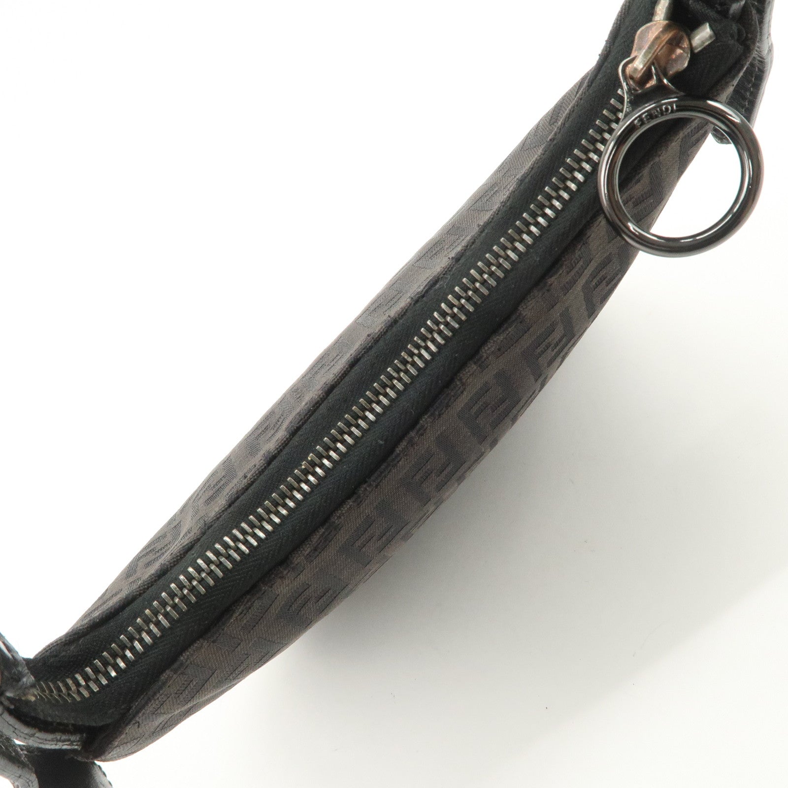 FENDI Zucchino Canvas Leather Shoulder Bag Hand Bag Black 8BR248