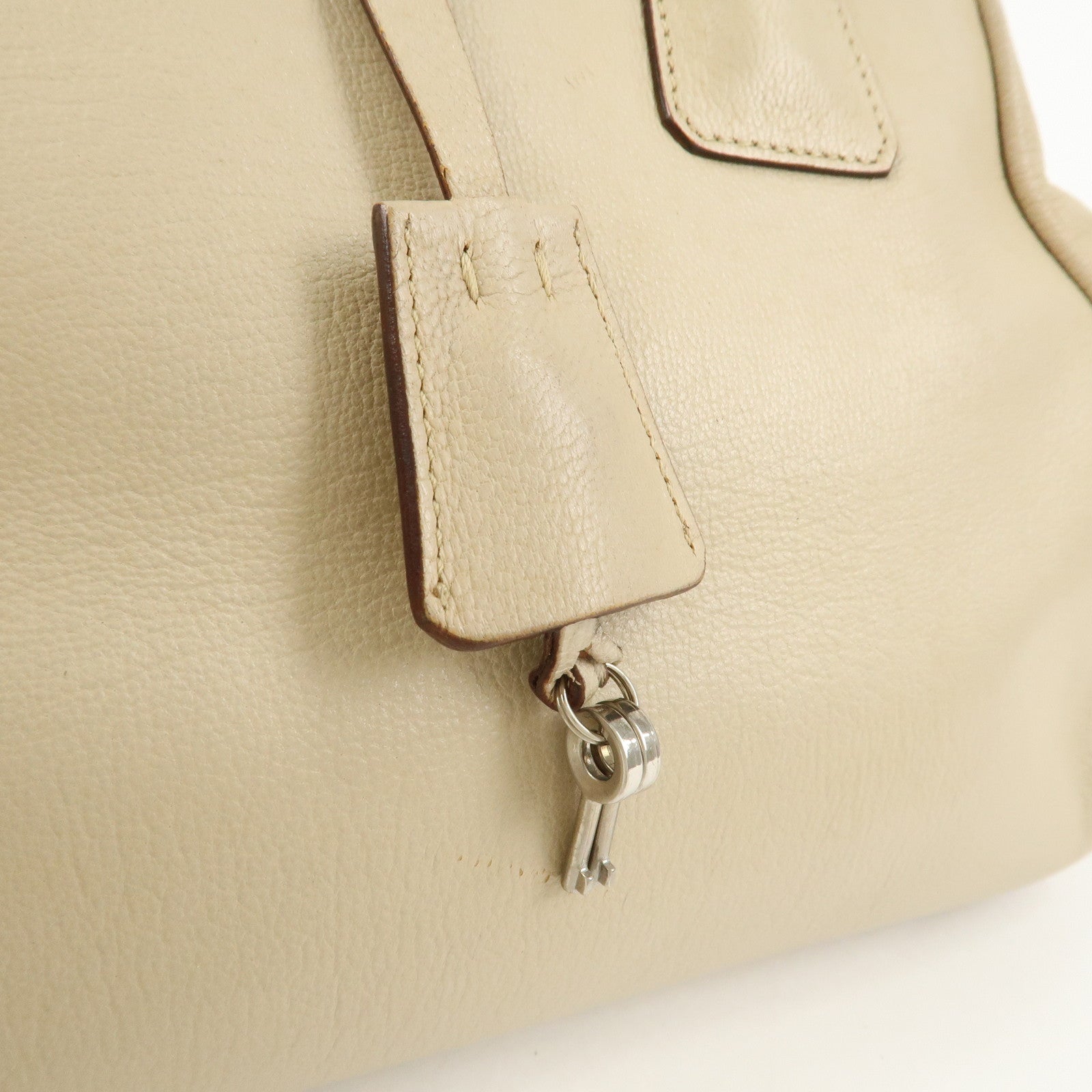 PRADA Leather Doctors Bag Hand Bag Beige Silver