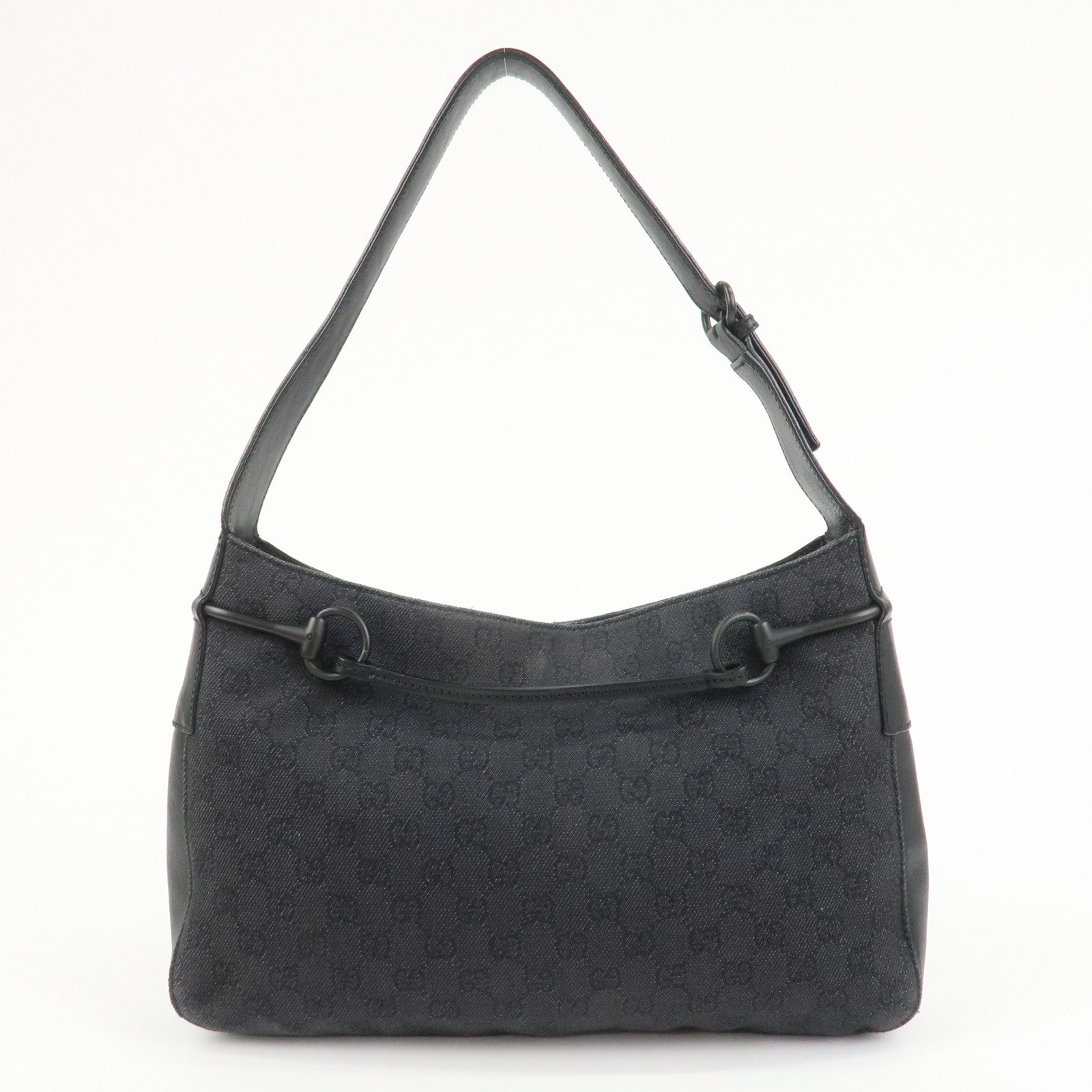GUCCI Horsebit GG Canvas Leather Shoulder Bag Black 101975
