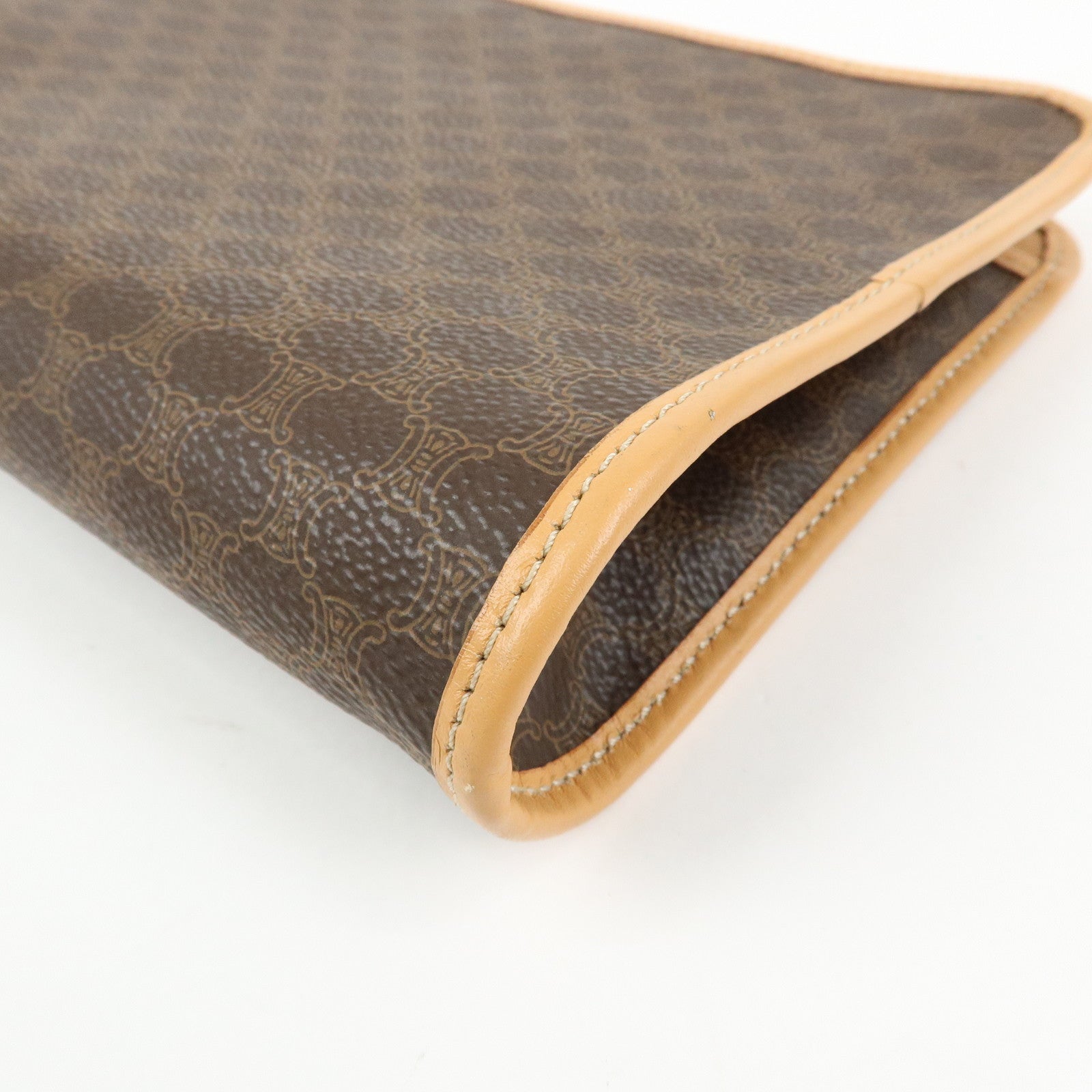 CELINE Macadam PVC Leather Clutch Bag Cosmetic Pouch Brown