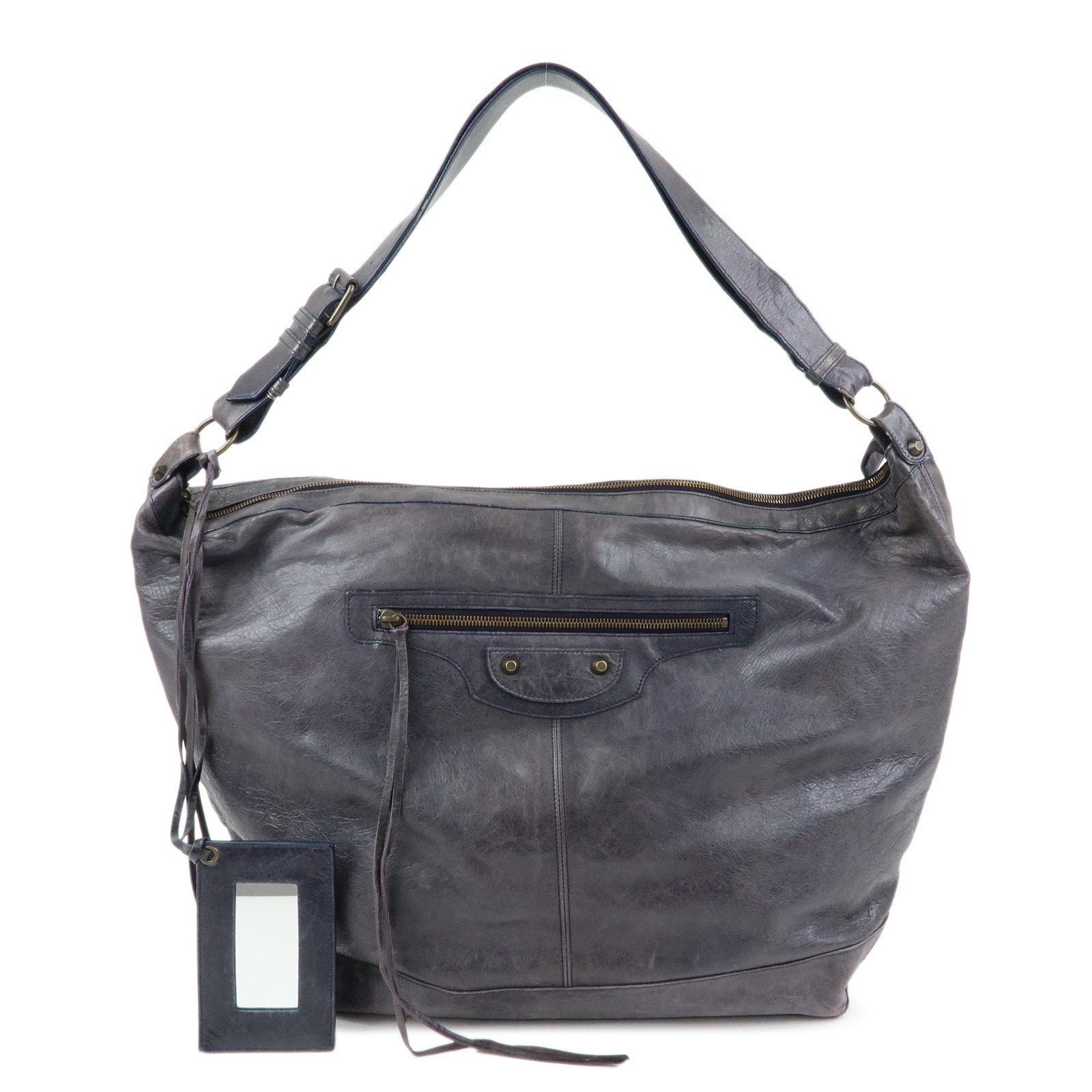 BALENCIAGA Classic Courier XL Leather Shoulder Bag Purple 159671