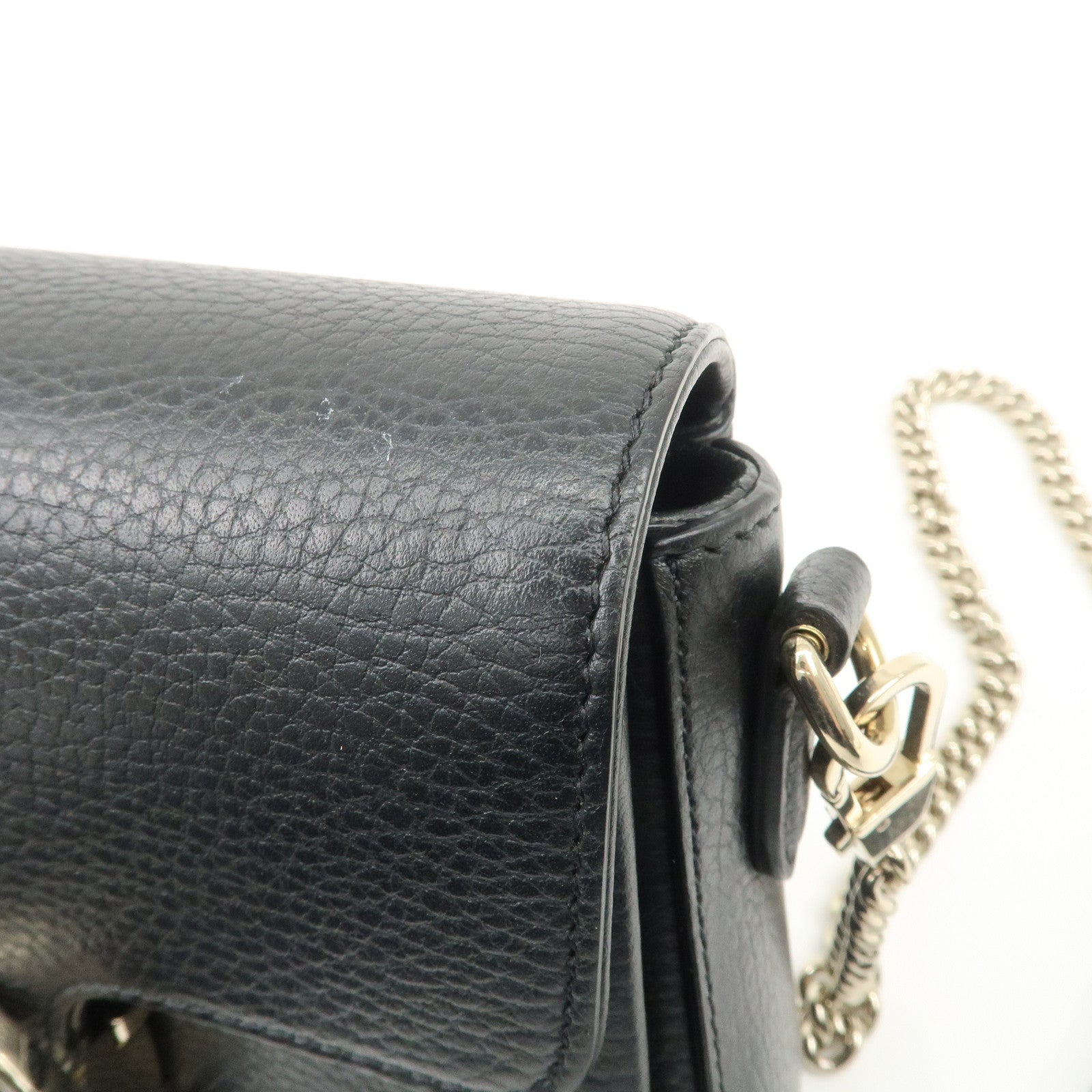 GUCCI Interlocking G Leather Chain Shoulder Bag Black 607720 Used