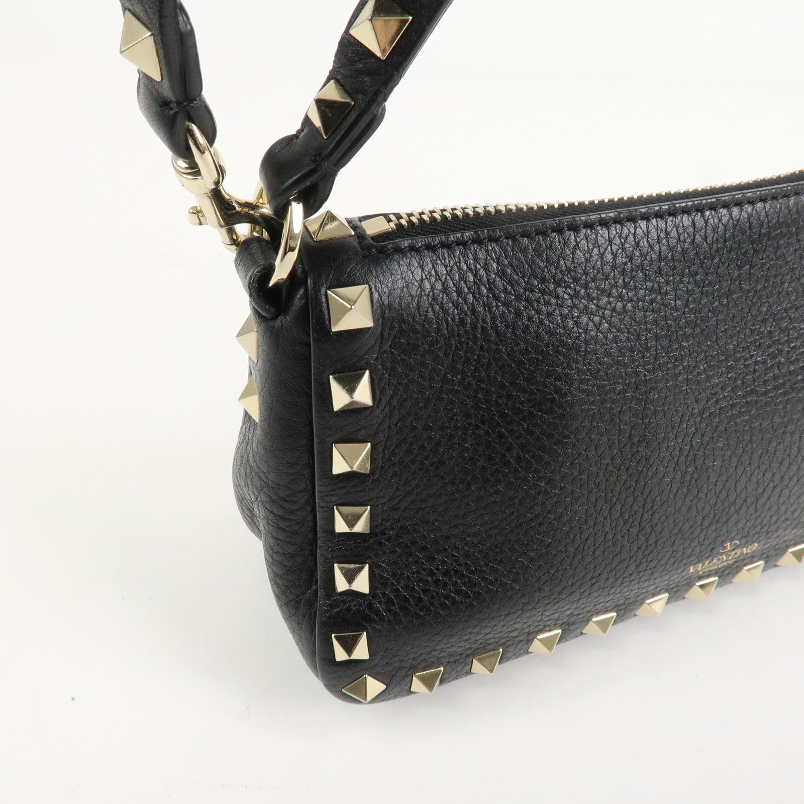 VALENTINO Rock Studs Grained Calf Leather 2Way Shoulder Bag Black