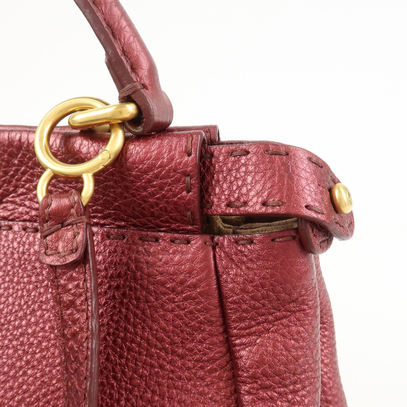 FENDI Peekaboo Logo Leather 2Way Shoulder Bag Burgundy 8BN226