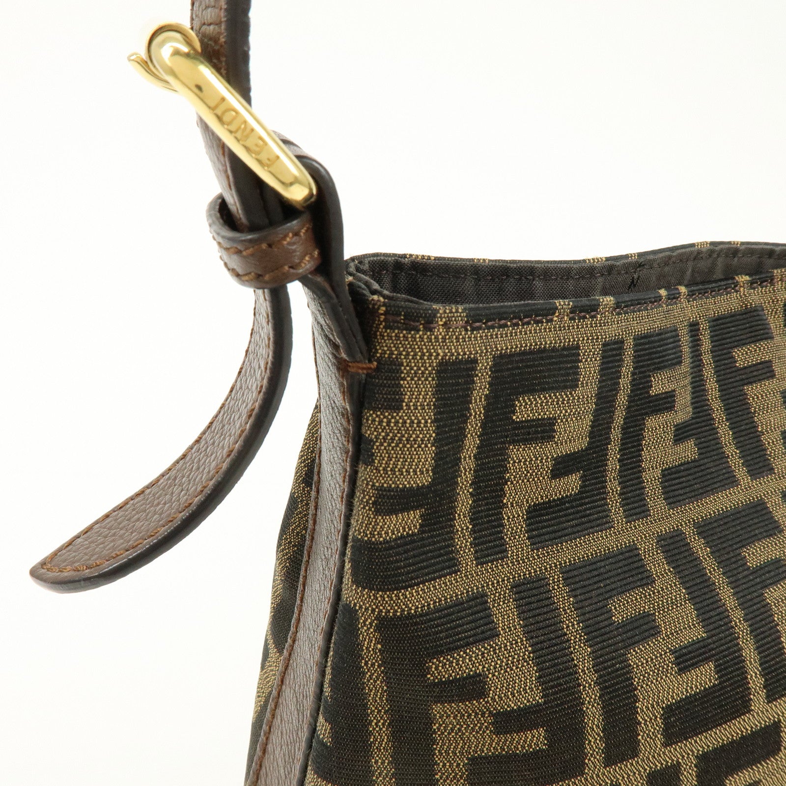 FENDI Zucca Canvas Leather Shoulder Bag Black Brown 8BR698