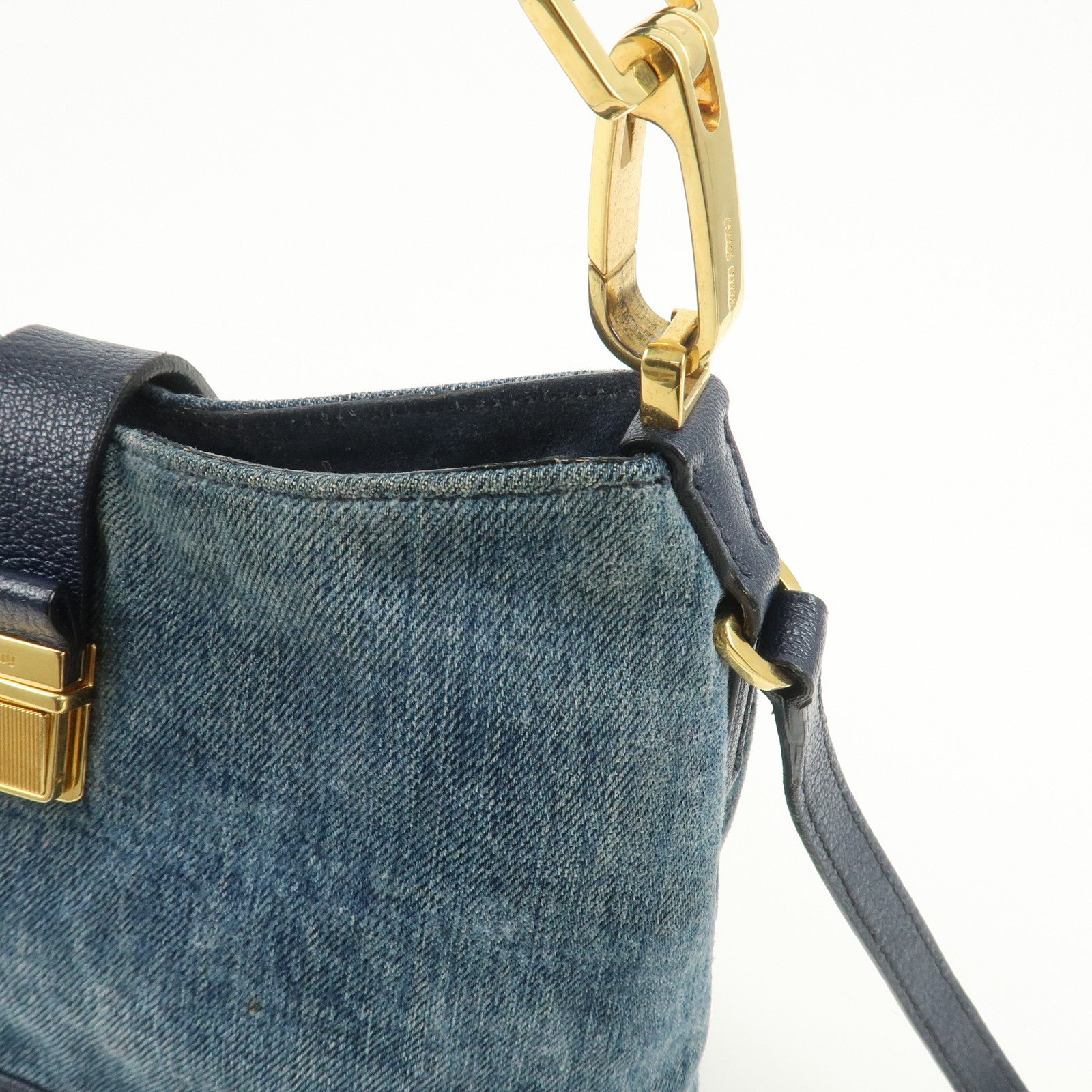 MIU MIU Madras Leather Denim 2Way Bag Hand Bag Shoulder Bag RR1951