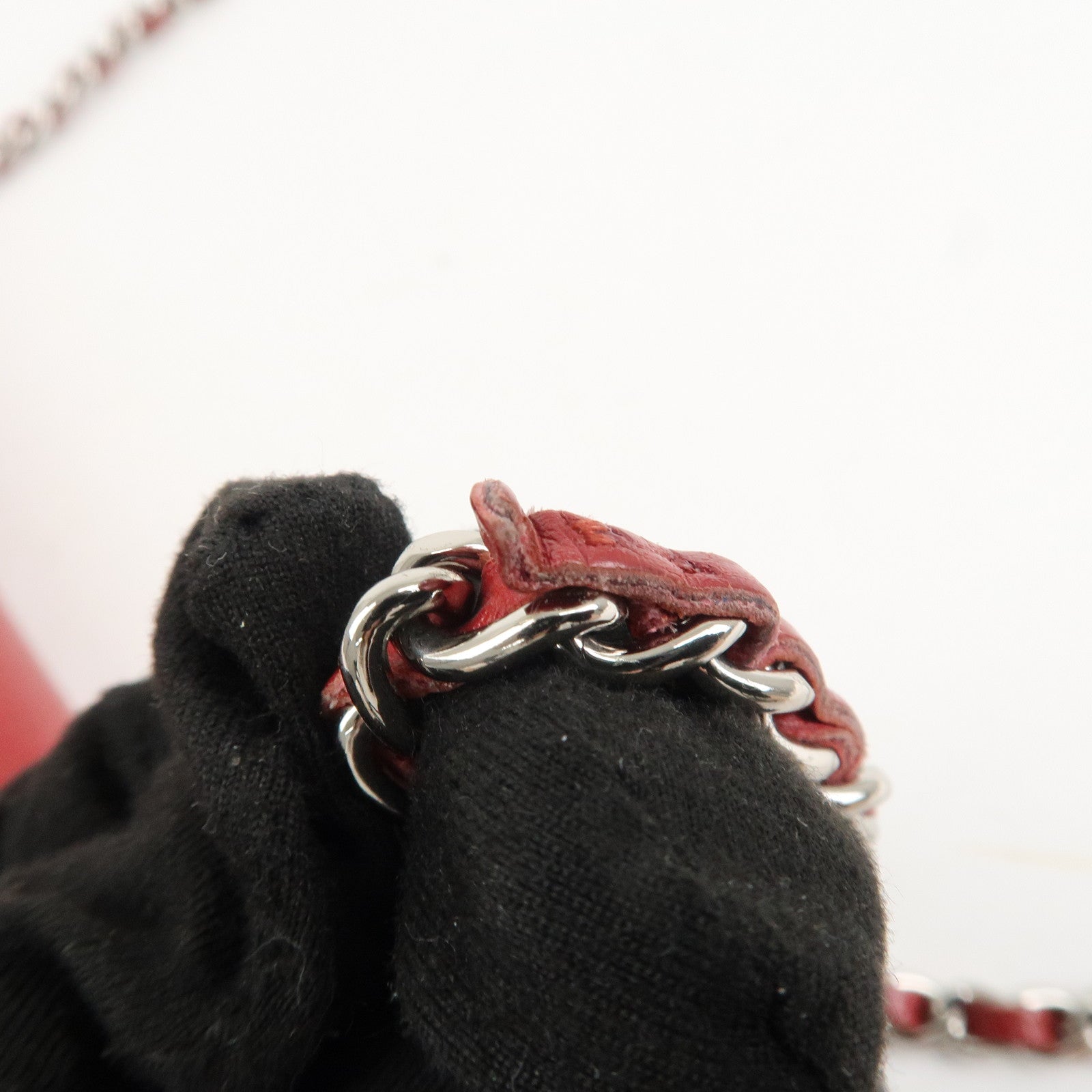 CHANEL COCO Mark Caviarskin Chain Shoulder Bag Wallet Red A48654