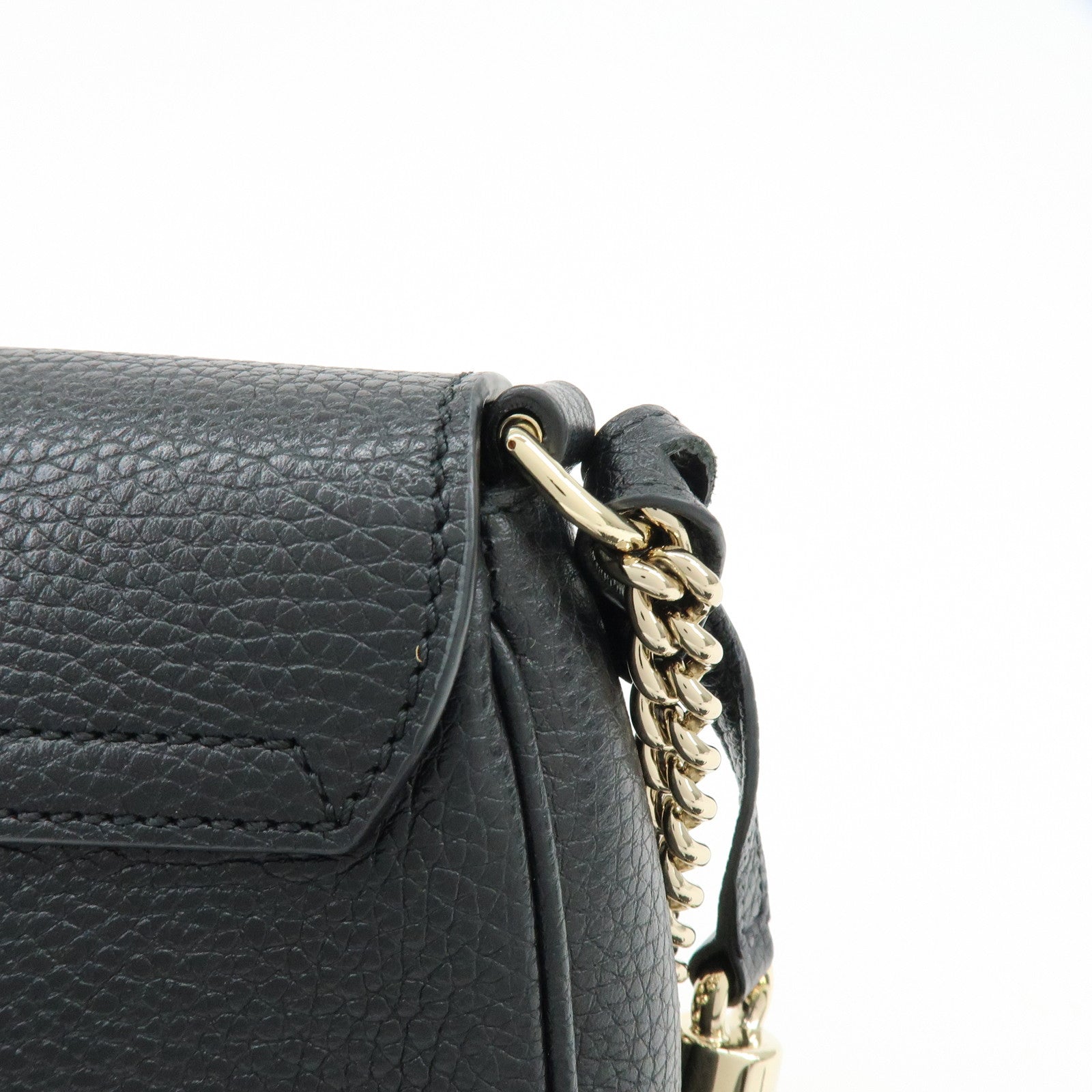 GUCCI SOHO Interlocking G Leather Chain Shoulder Bag Black 536224