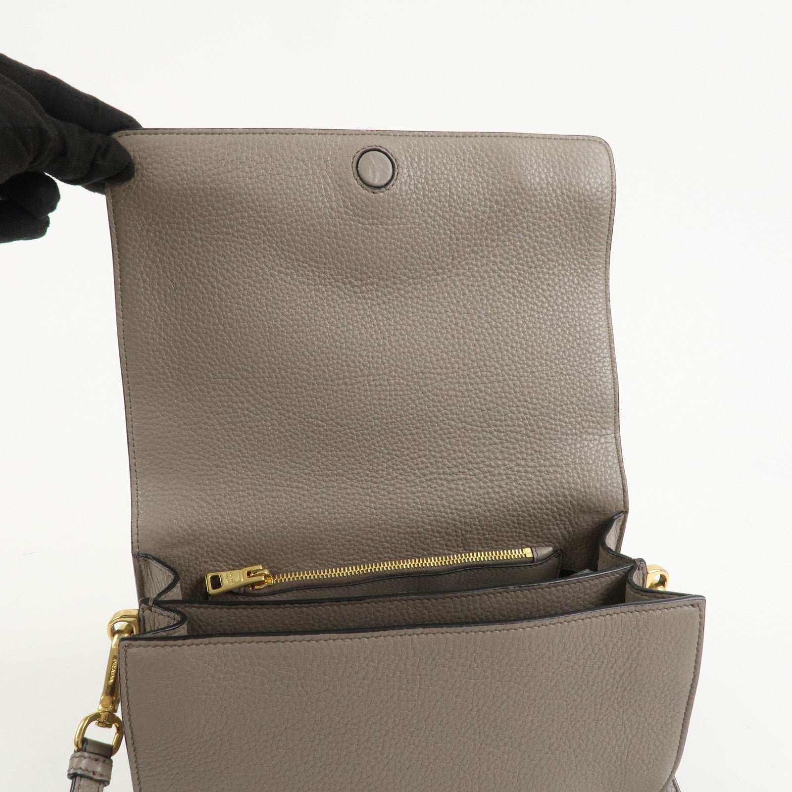 PRADA Leather Shoulder Bag Crossbody Bag Gray 1BH031