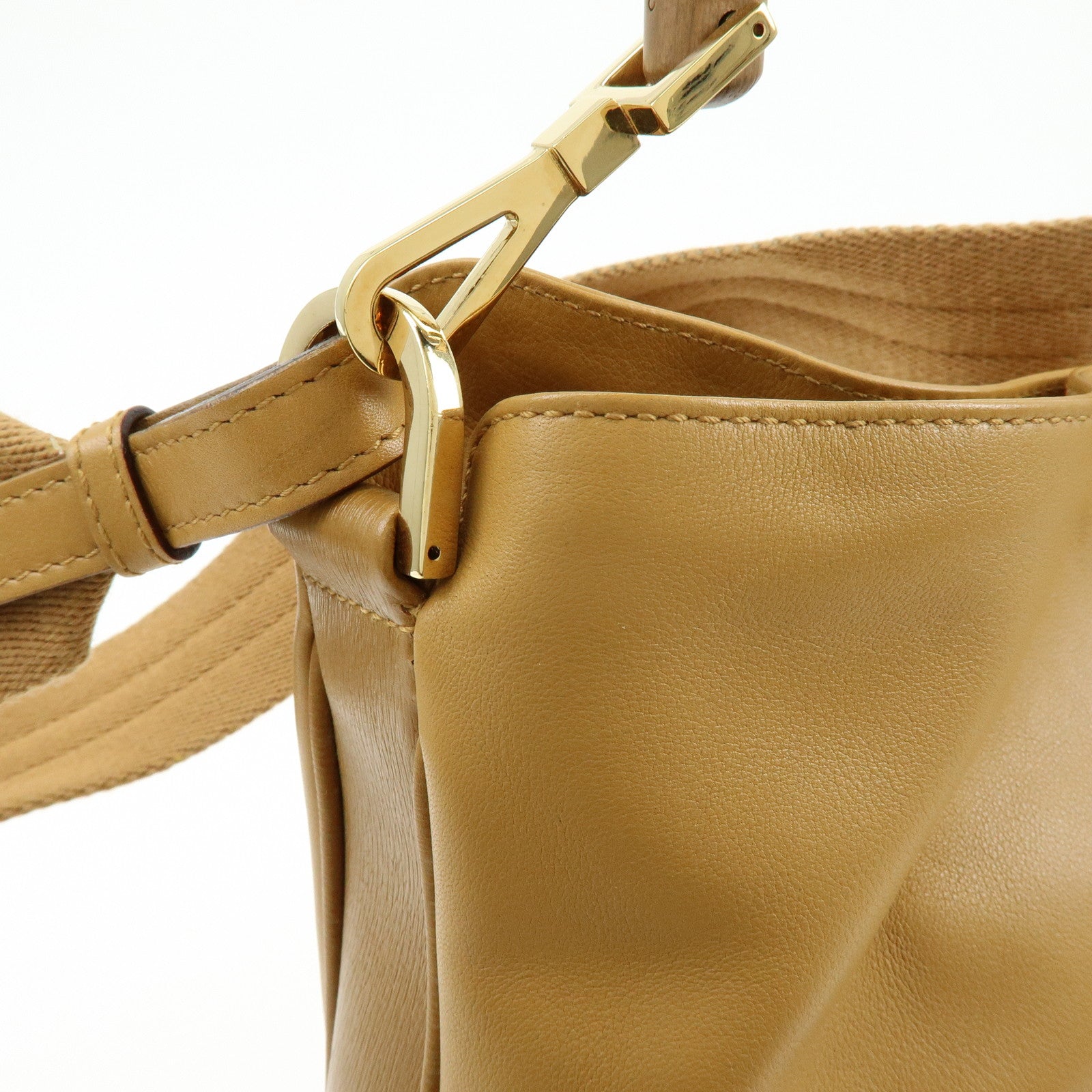 GUCCI Bamboo Leather 2Way Bag Hand Bag Shoulder Bag Brown 001・4095