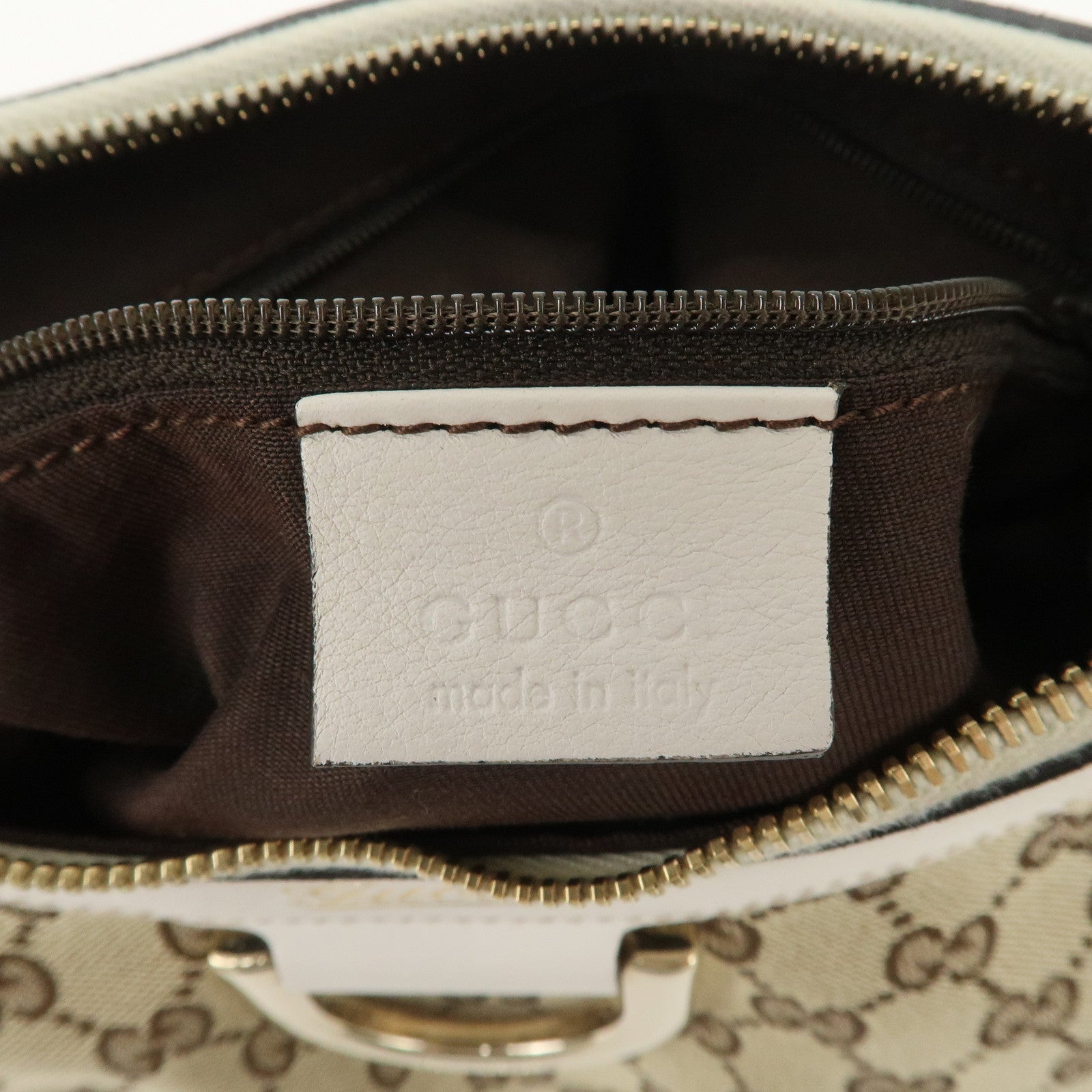 GUCCI Abbey Leather GG Canvas Shoulder Bag Beige White 190525