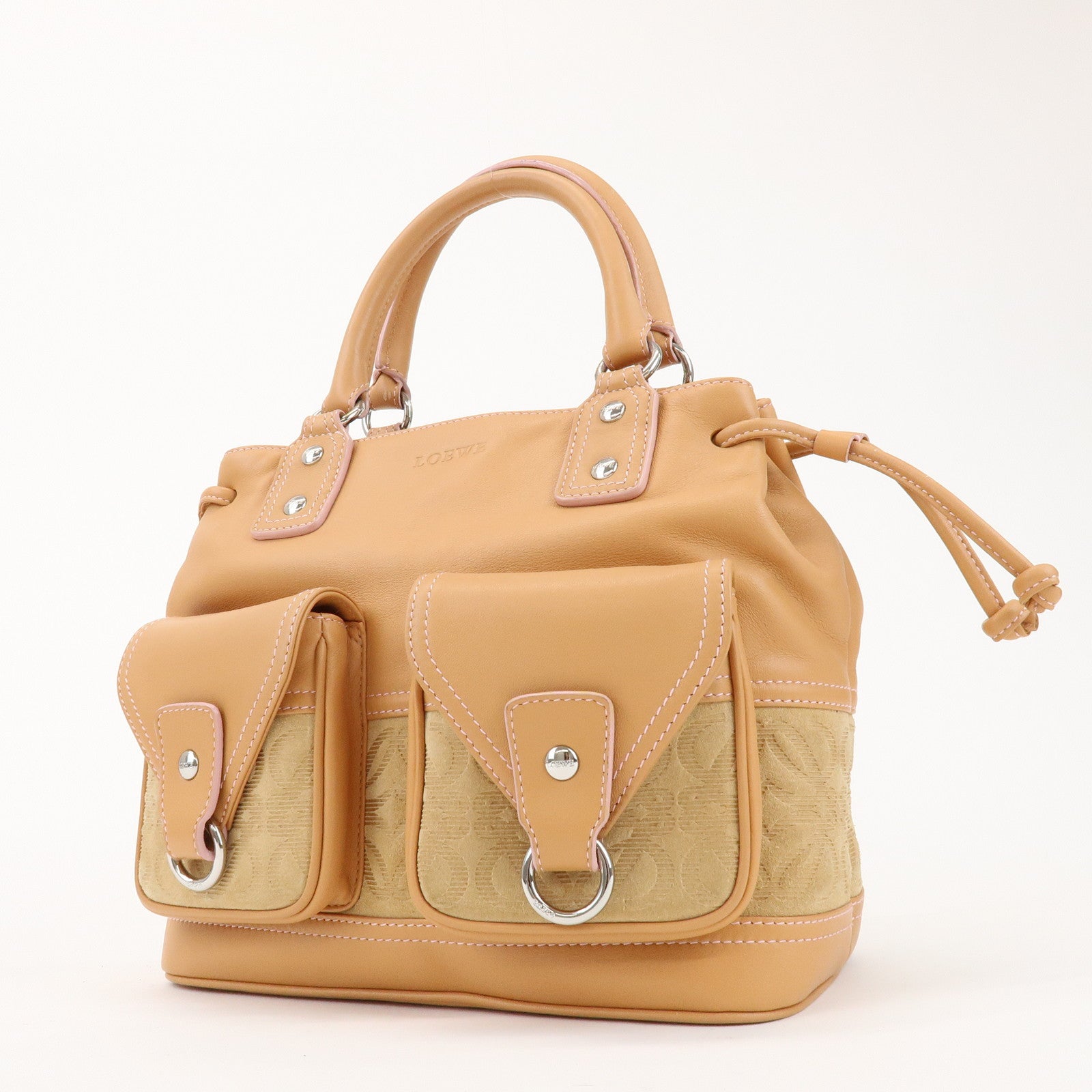 LOEWE Logo Suede Leather Hand Bag Mini Tote Bag Light Brown Beige