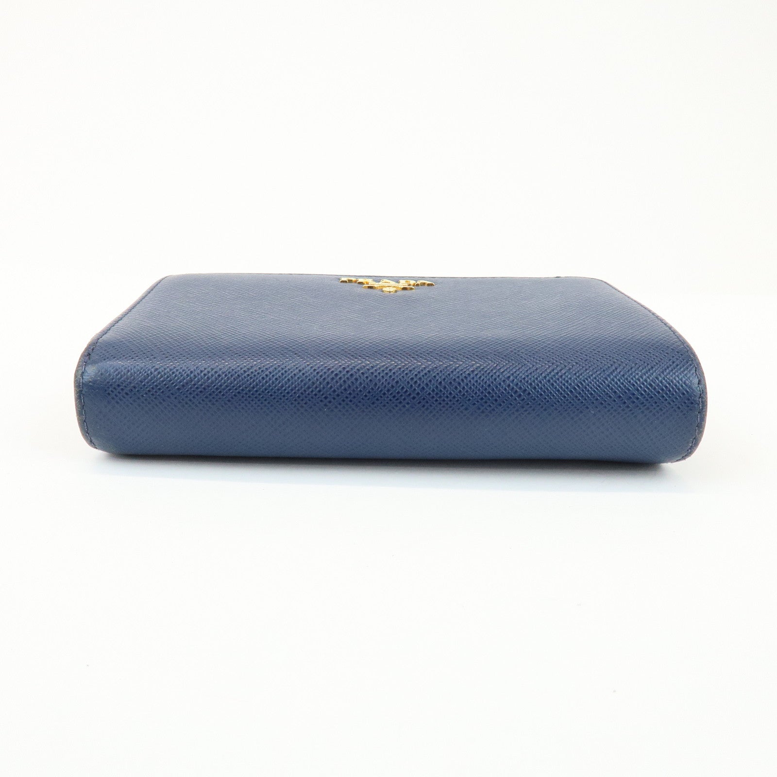 PRADA Saffiano Leather Compact Wallet Navy Gold 1ML225