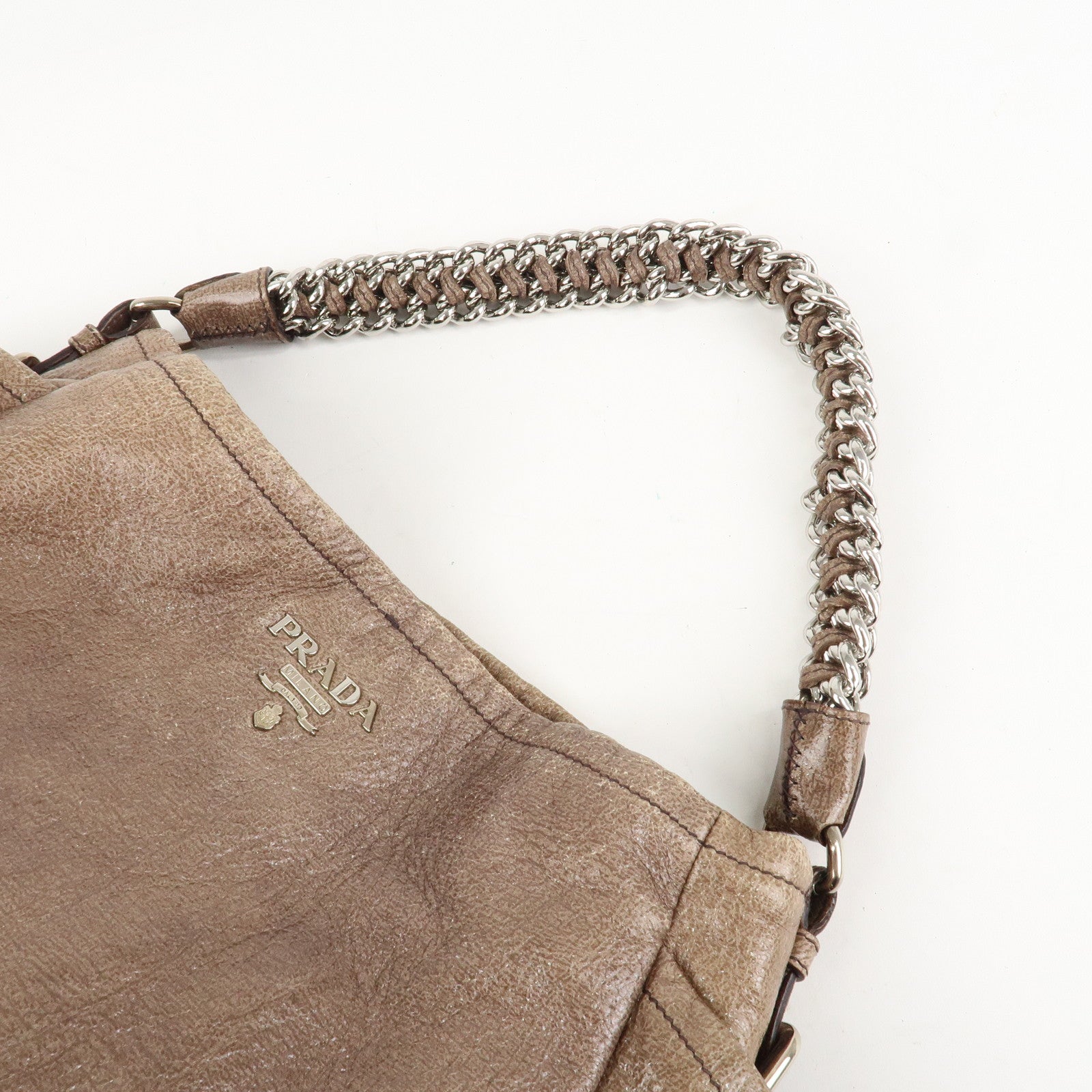 PRADA Logo Leather Shoulder Bag Hand Bag Brown Used