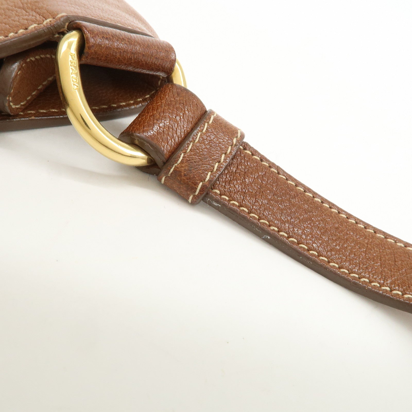 PRADA Logo Jacquard Leather Shoulder Bag Crossbody Bag Beige Brown