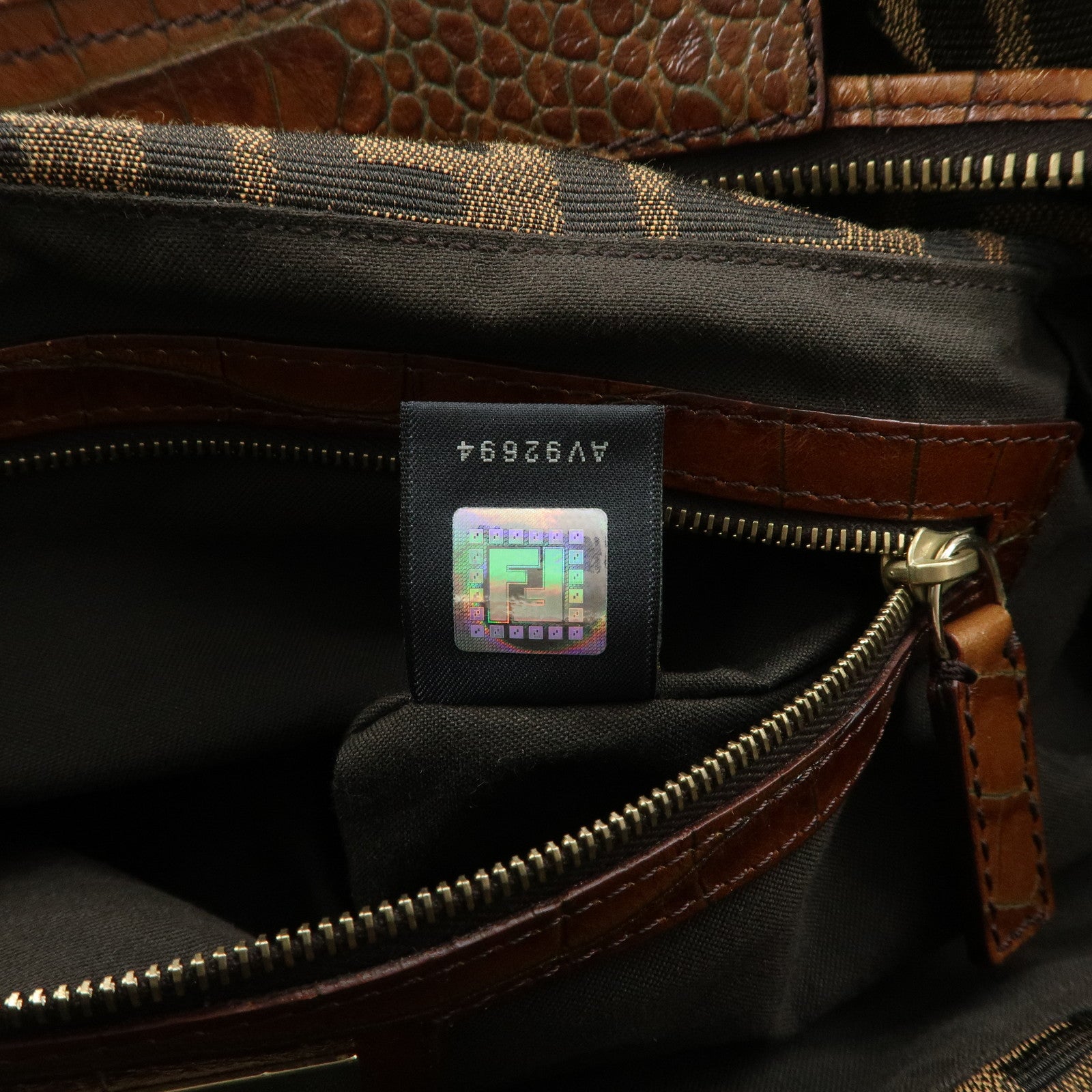 FENDI Zucca Gathered Canvas Leather Shoulder Bag Tote Bag 8BH186