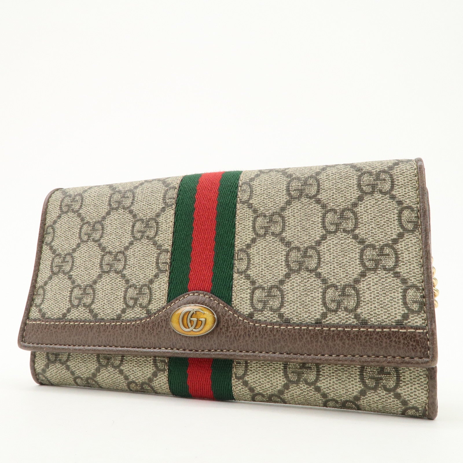 GUCCI Ophidia GG Supreme WOC Chain Wallet Long Wallet Brown 546592
