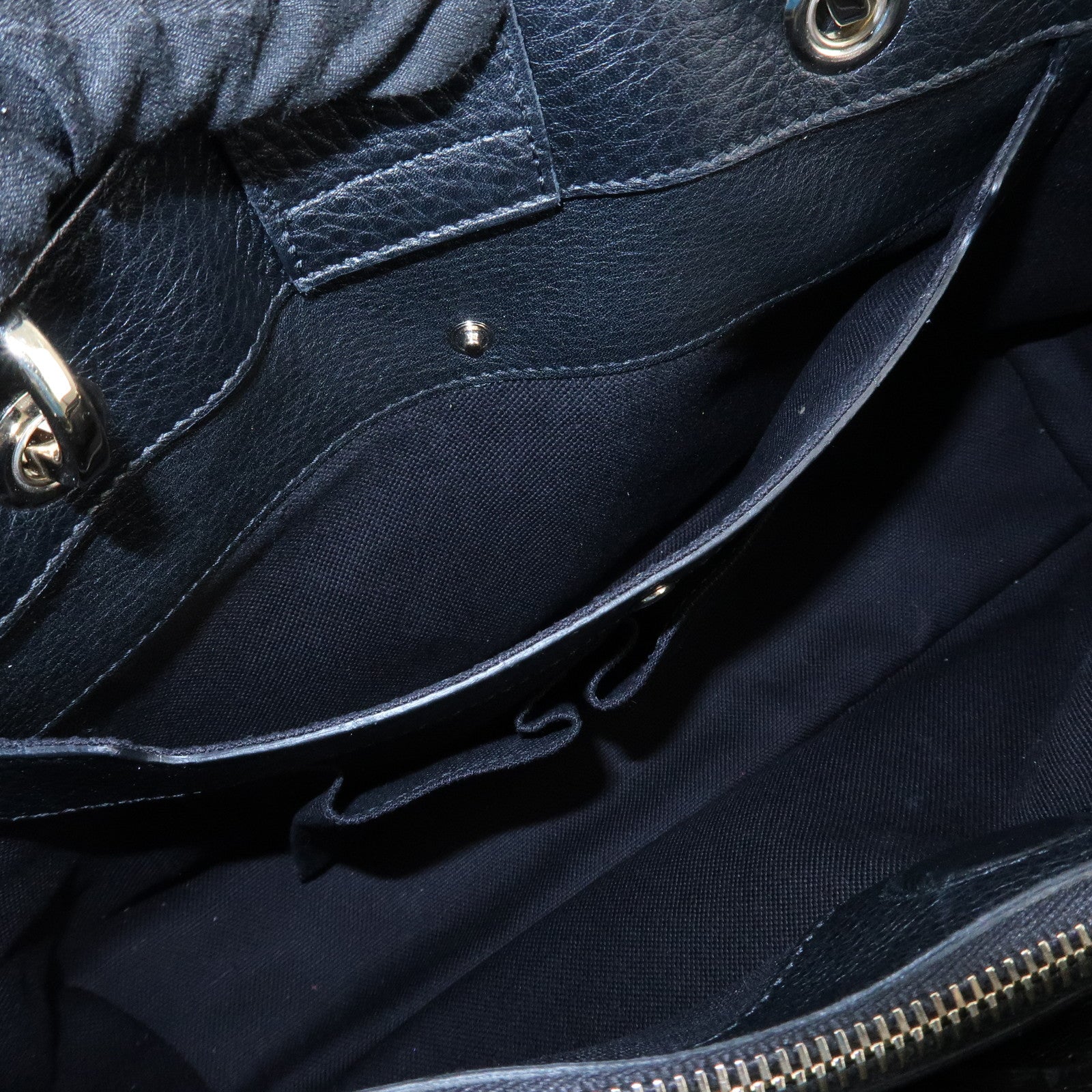 GUCCI Bamboo Leather 2WAY Shopper Medium Tote Bag Black 323660