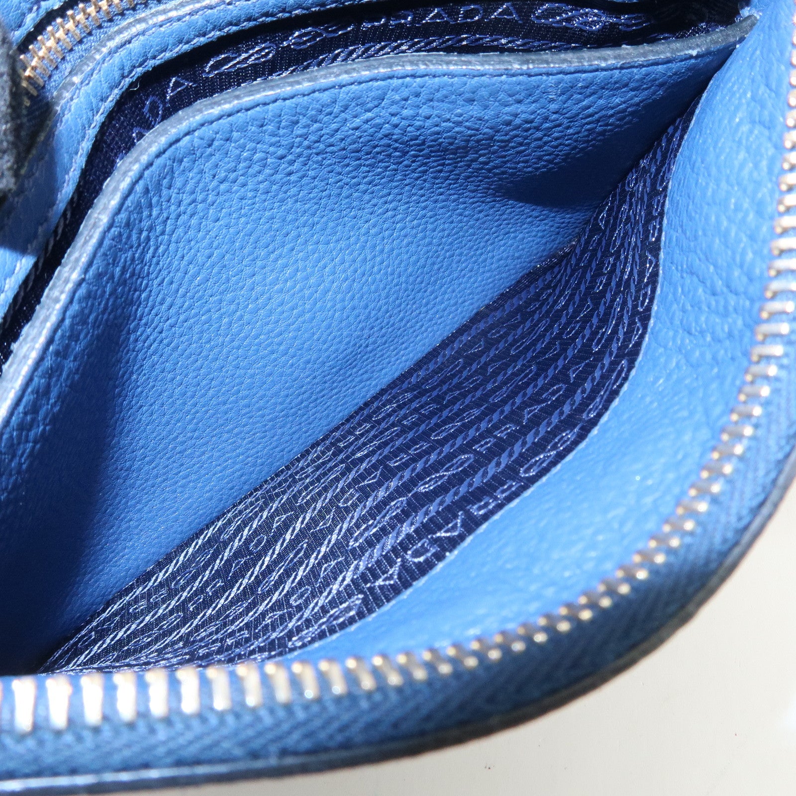 PRADA Logo Leather Shoulder Bag Crossbody Bag Blue 1BH013