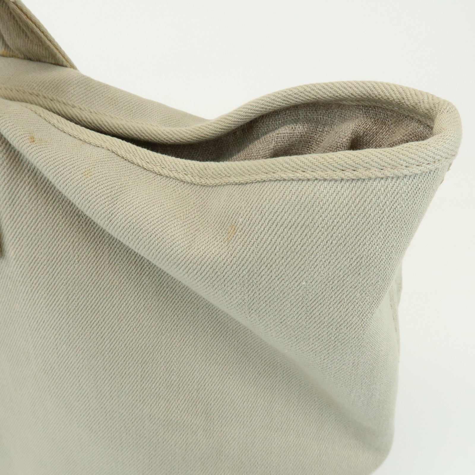 PRADA Triangle Logo Denim Tote Bag Shoulder Bag Light Beige BN2091